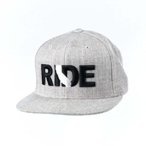Ride California Classic Embroidered Snapback Flat Brim Hat Heather Gray
