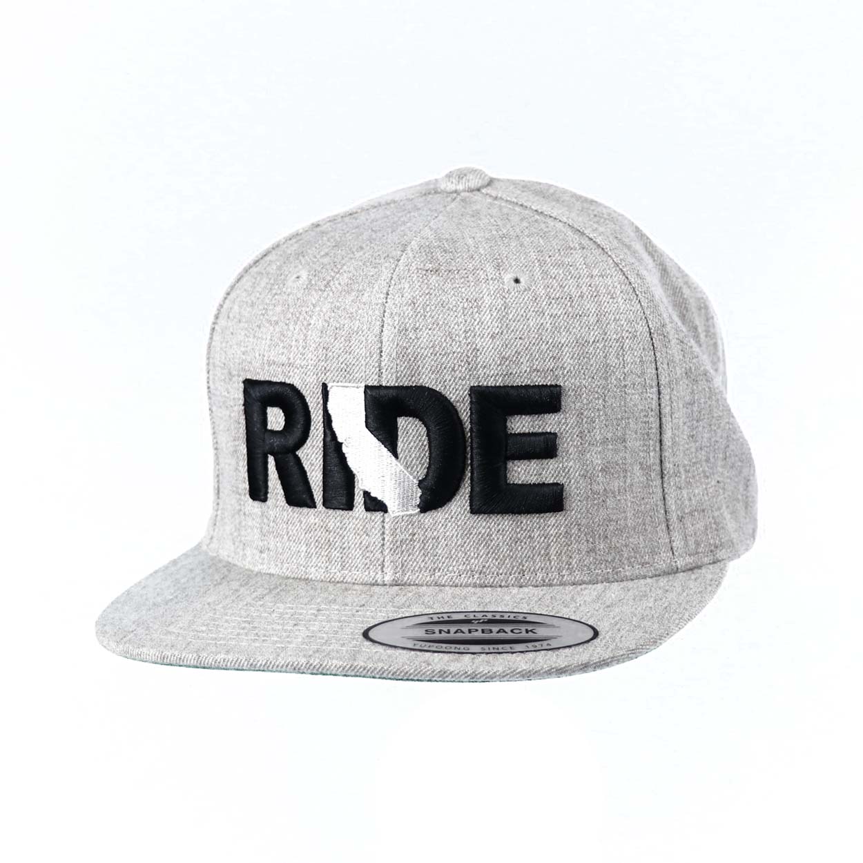 Ride California Classic Embroidered Snapback Flat Brim Hat Heather Gray