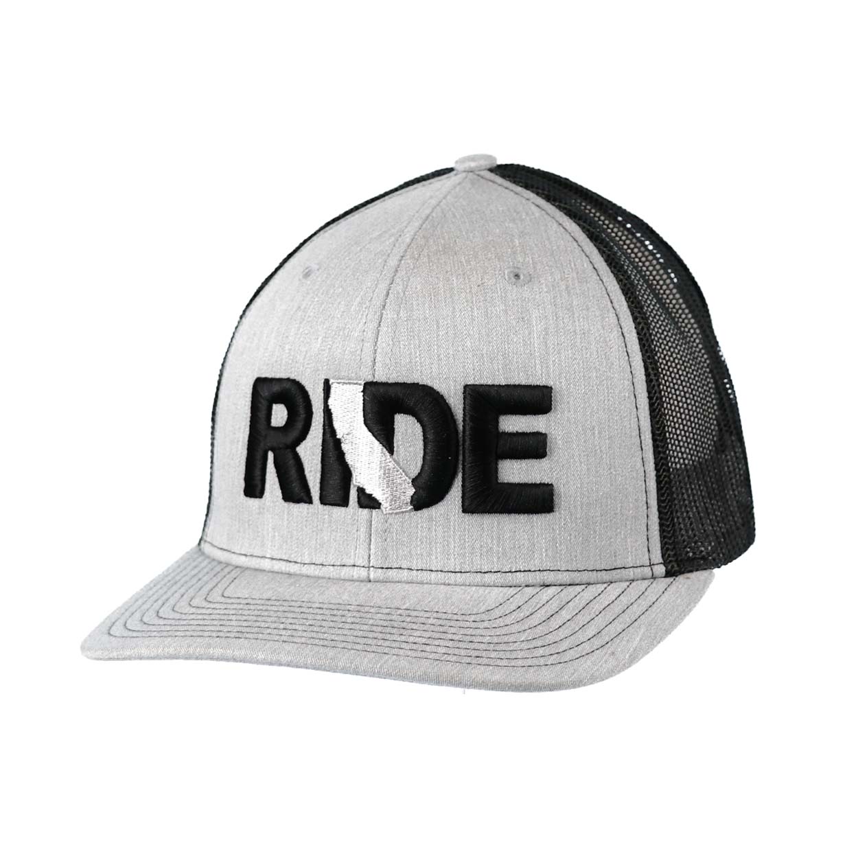 Ride California Classic Pro 3D Puff Embroidered Snapback Trucker Hat Heather Gray/Black