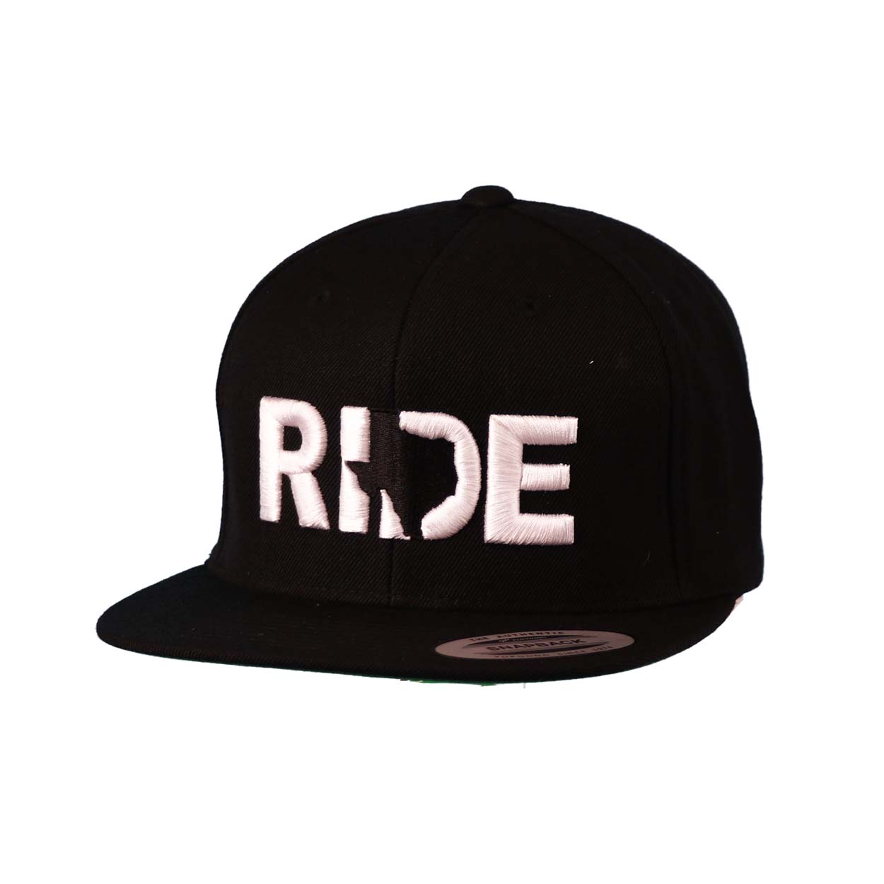 Ride Texas Classic Embroidered Snapback Flat Brim Hat Black/White