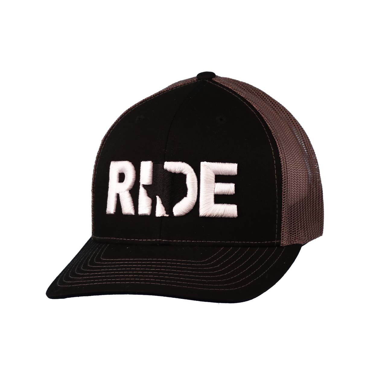 Ride Texas Classic Embroidered Snapback Trucker Hat Black/Charcoal