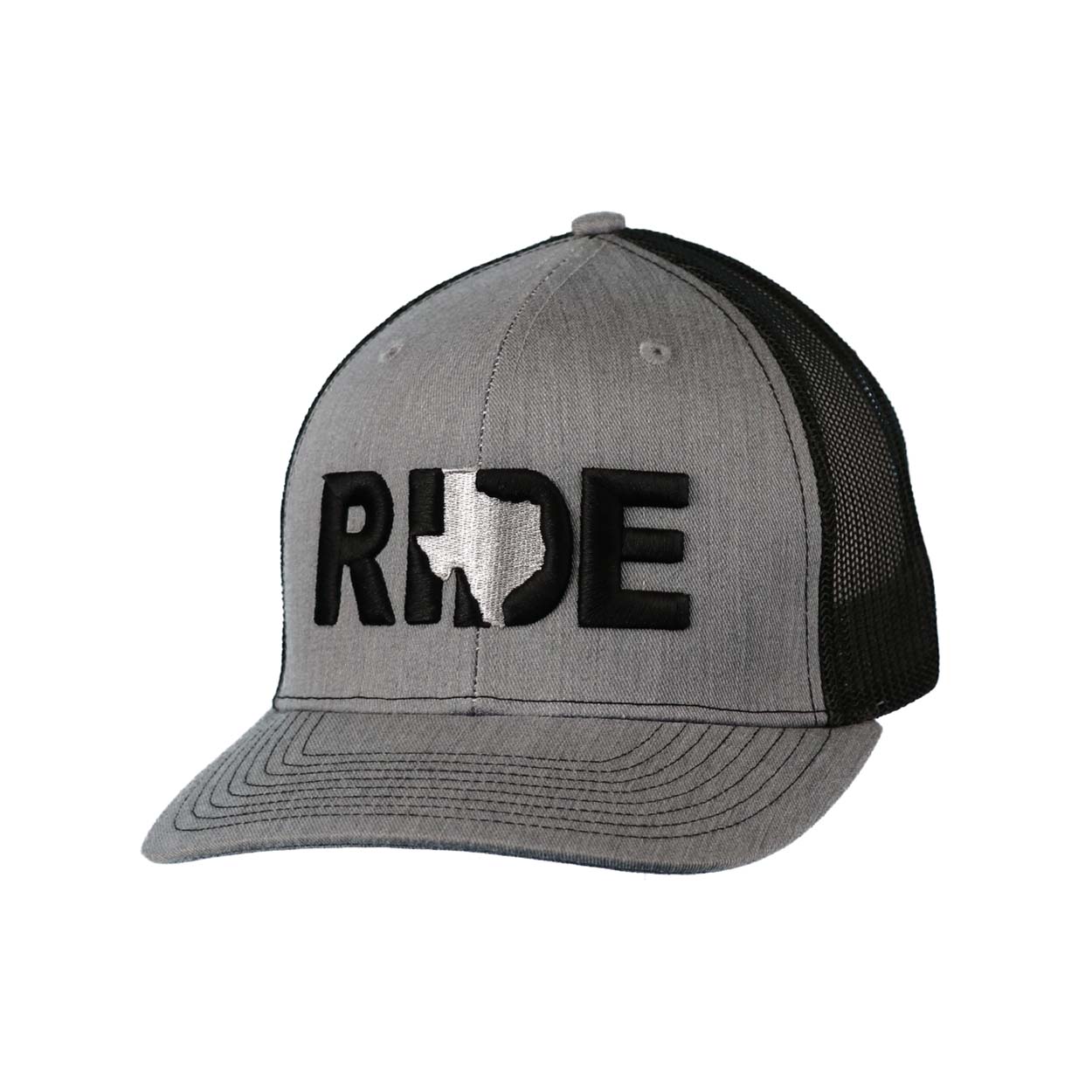 Ride Texas Classic Pro 3D Puff Embroidered Snapback Trucker Hat Heather Gray/Black