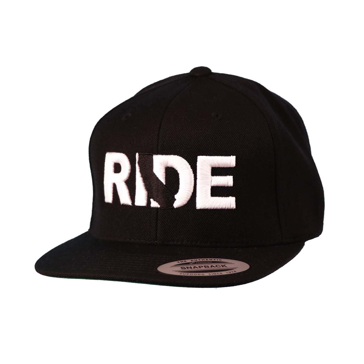 Ride California Classic Embroidered Snapback Flat Brim Hat Black/White