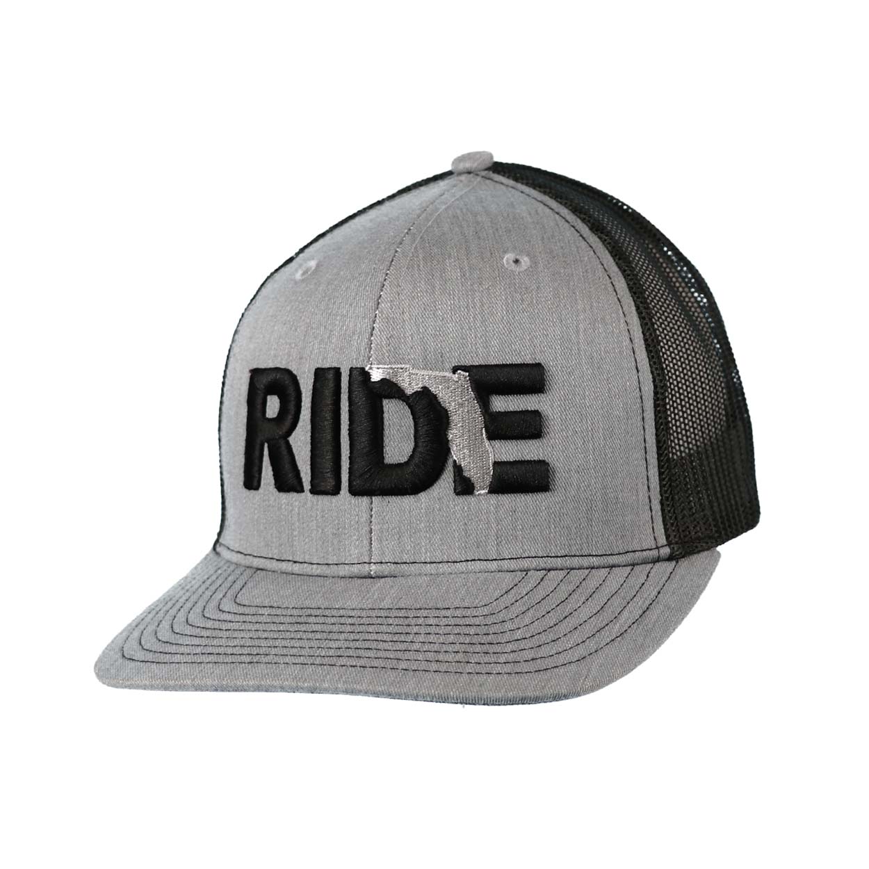 Ride Florida Classic Pro 3D Puff Embroidered Snapback Trucker Hat Heather Gray/Black