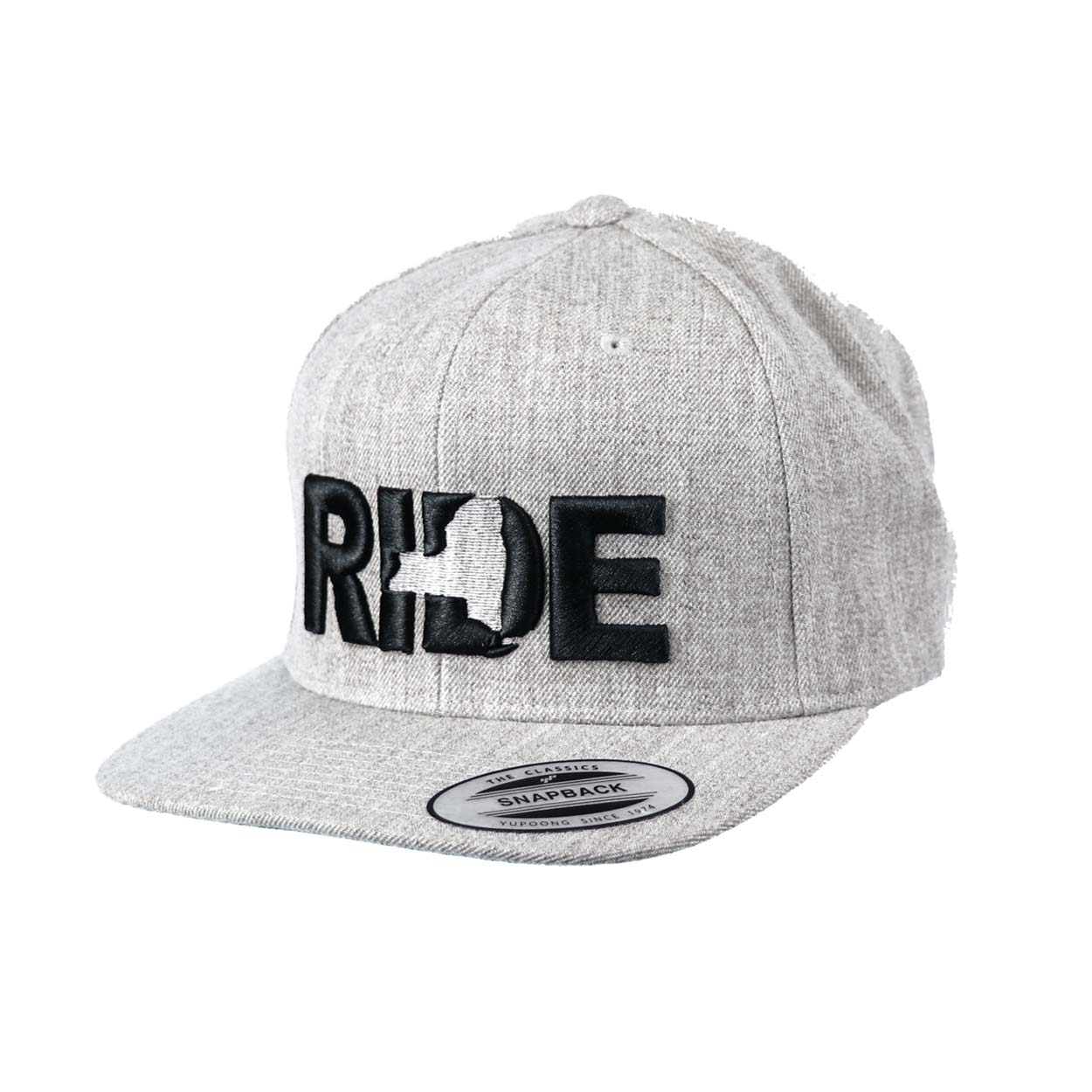 Ride New York Classic Pro 3D Puff Embroidered Snapback Flat Brim Hat Heather Gray