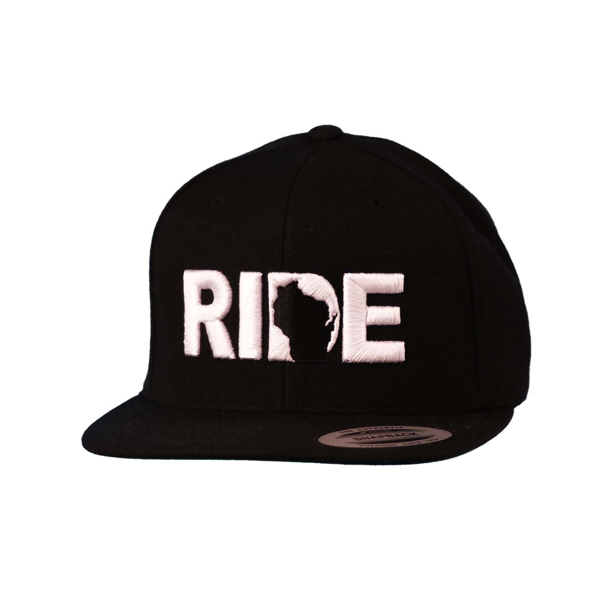 Ride Wisconsin Classic Embroidered  Snapback Flat Brim Hat Black