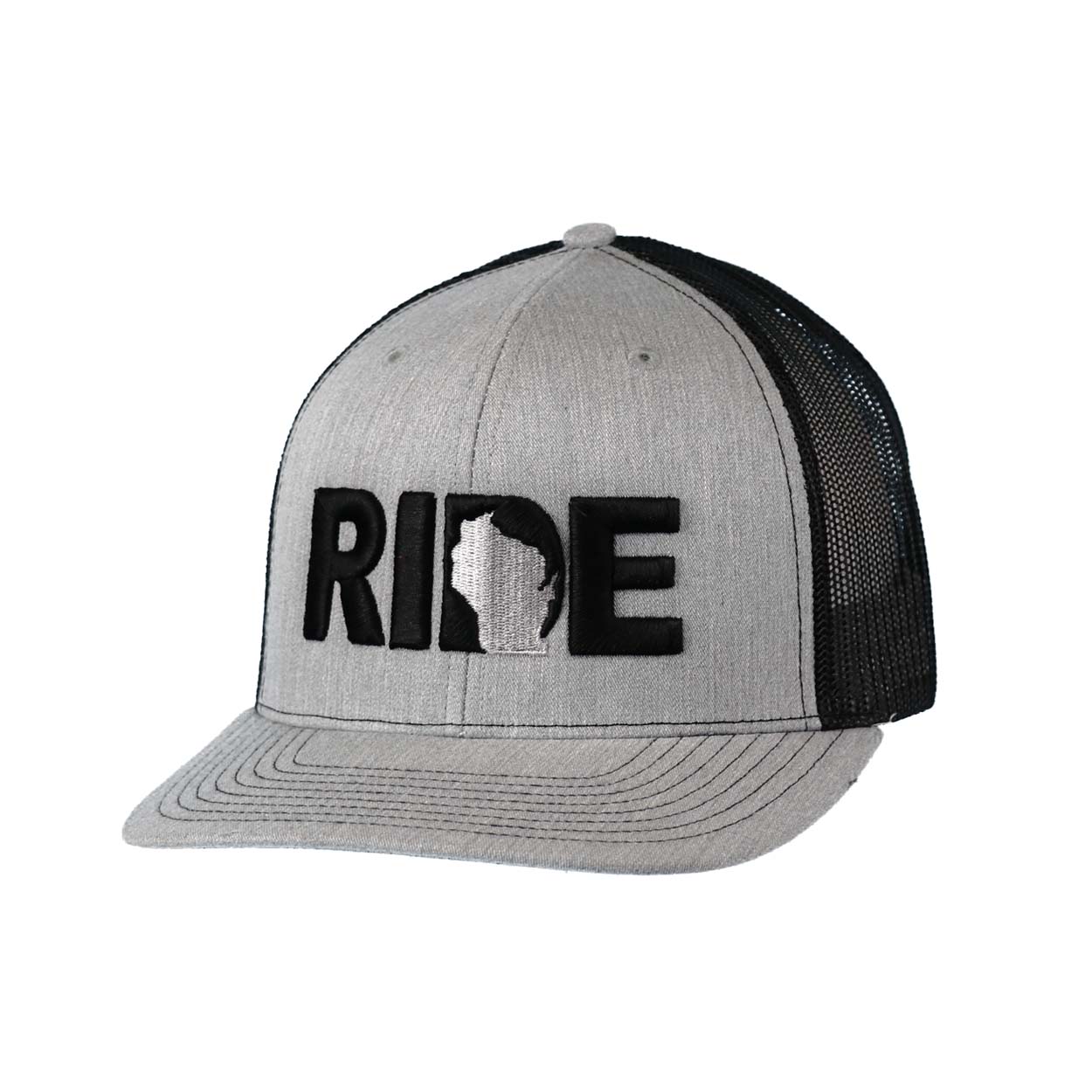 Ride Wisconsin Classic Embroidered Snapback Trucker Hat Heather Gray/Black