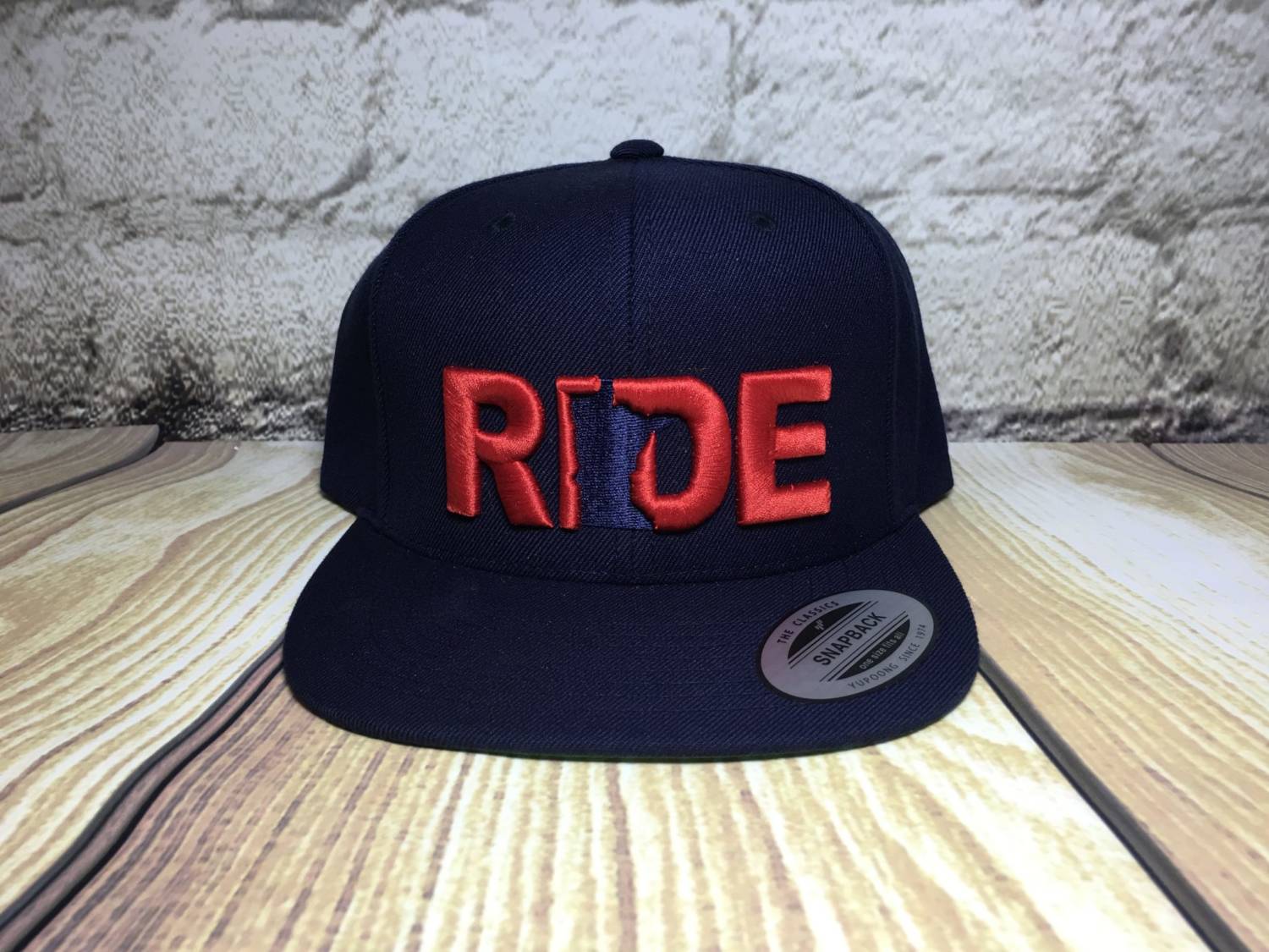 Ride Minnesota Classic Embroidered Snapback Flat Brim Hat Navy/Red