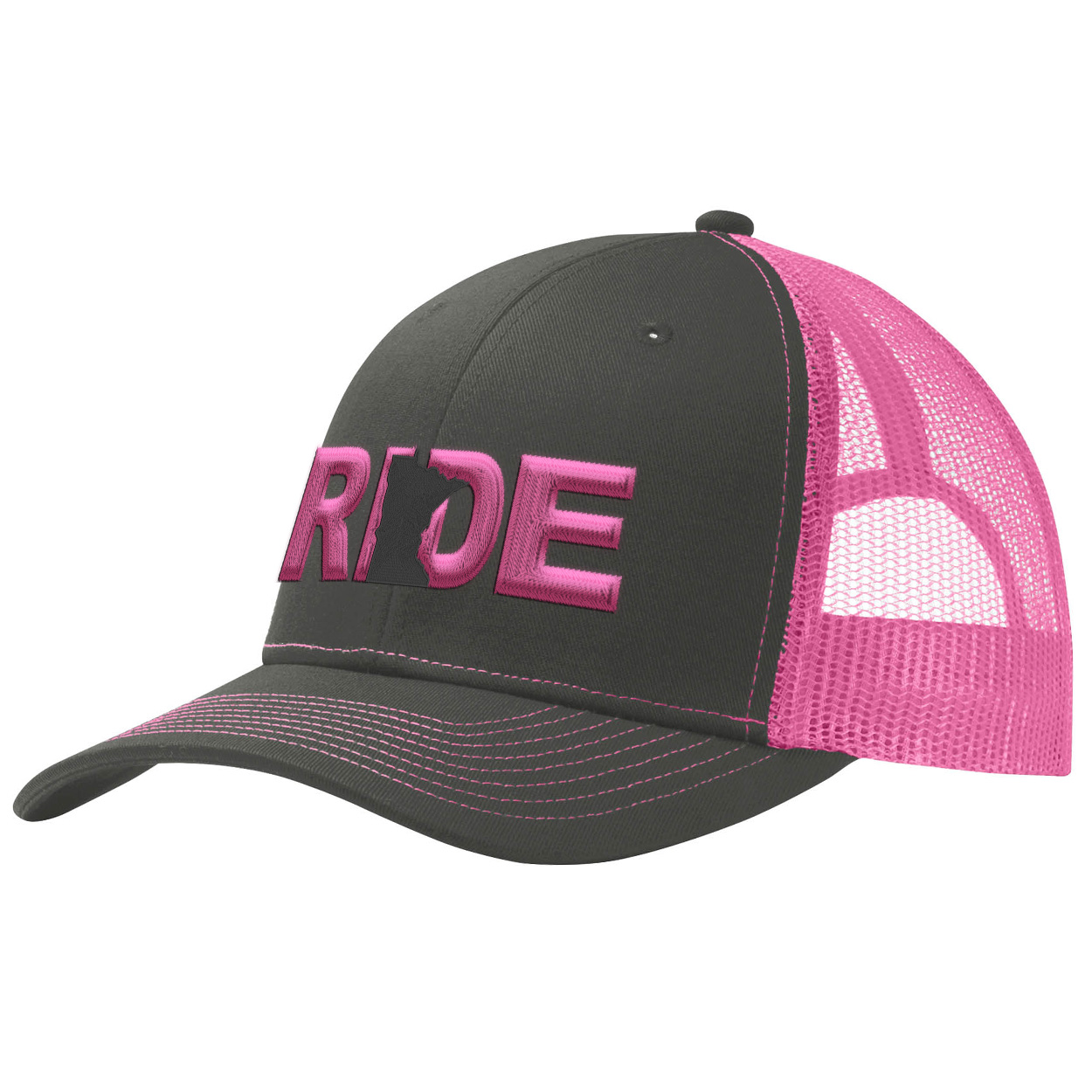 Ride Minnesota Classic Pro 3D Puff Embroidered Snapback Trucker Hat Gray/Pink