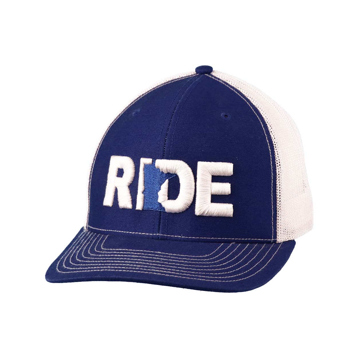 Ride Minnesota Classic Embroidered Snapback Trucker Hat Blue/White