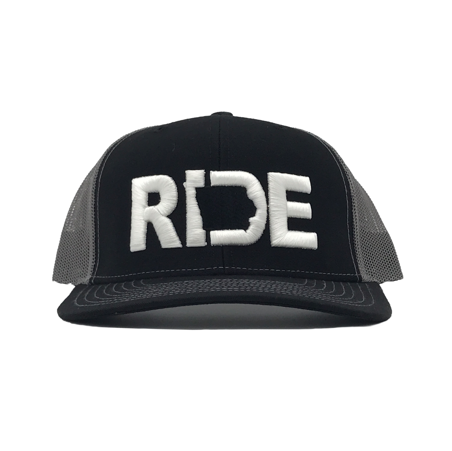 Ride Iowa Classic Embroidered Snapback Snapback Trucker Hat Black/Gray