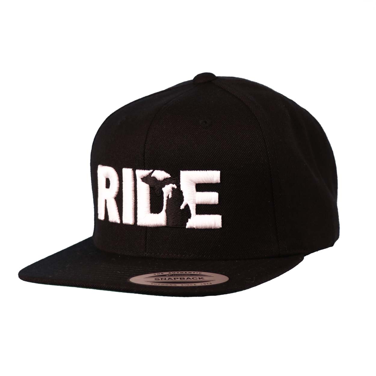 Ride Michigan Classic Pro 3D Puff Embroidered Snapback Flat Brim Hat Black