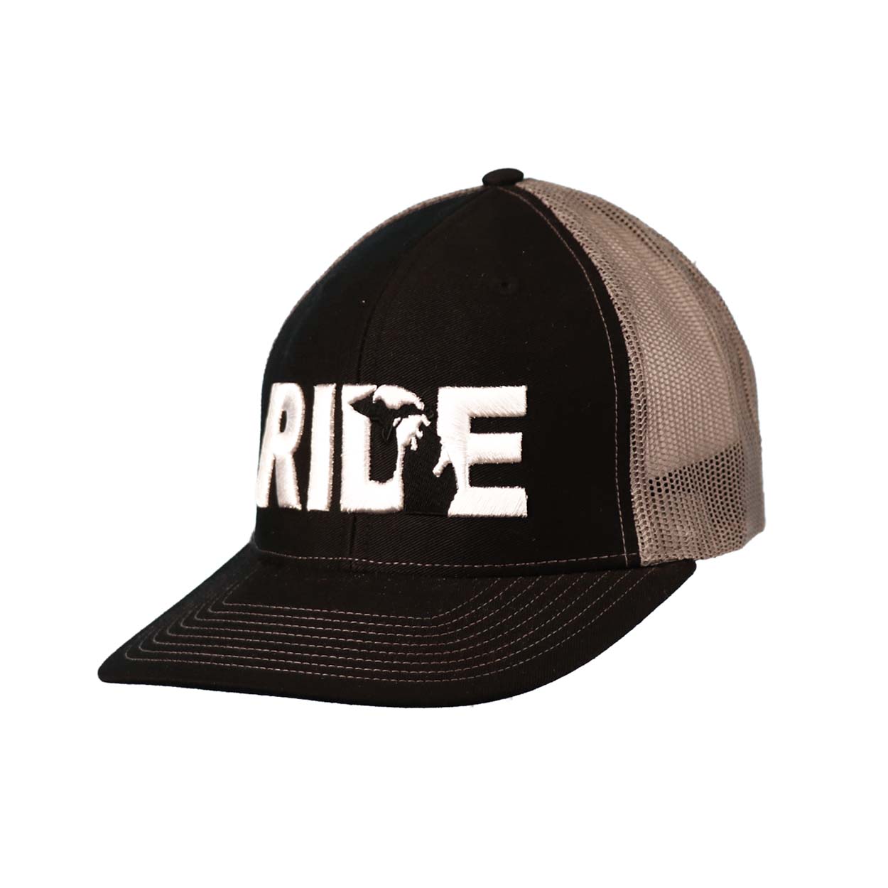 Ride Michigan Classic Embroidered Snapback Trucker Hat Black/Charcoal