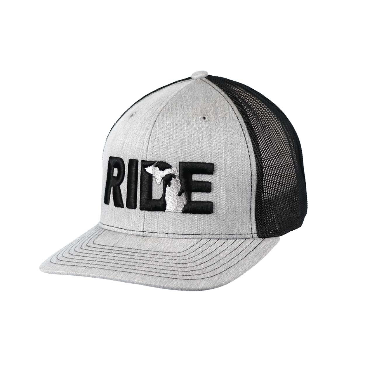 Ride Michigan Classic Pro 3D Puff Embroidered Snapback Trucker Hat Heather Gray/Black