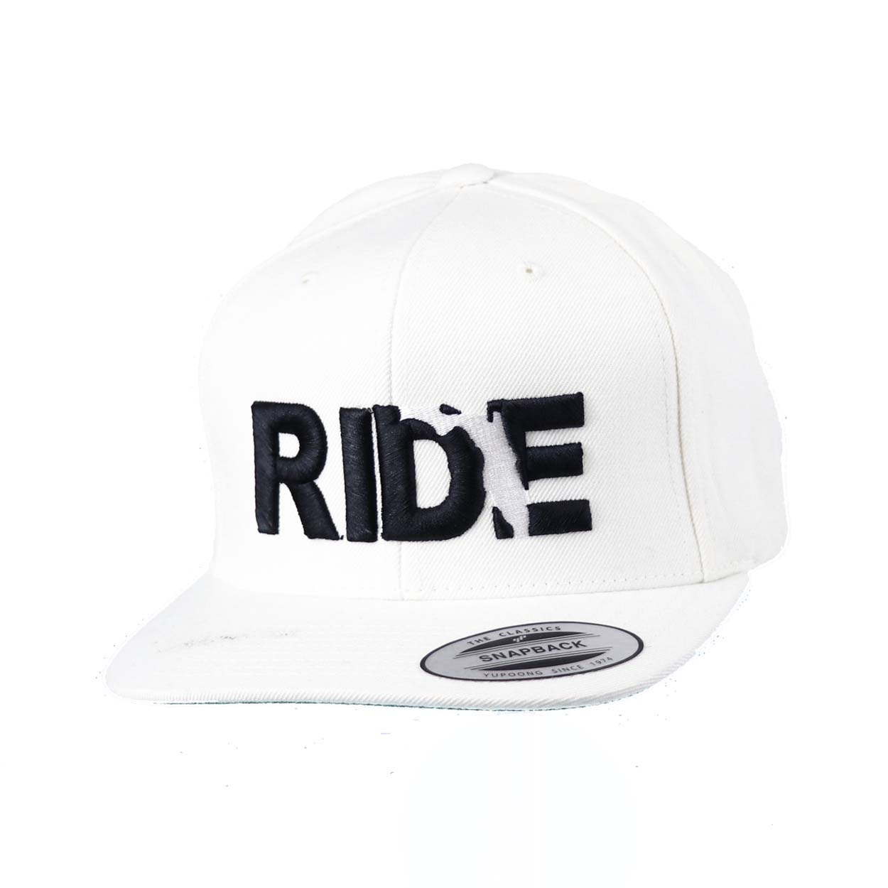 Ride Florida Classic Embroidered Snapback Flat Brim Hat White/Black