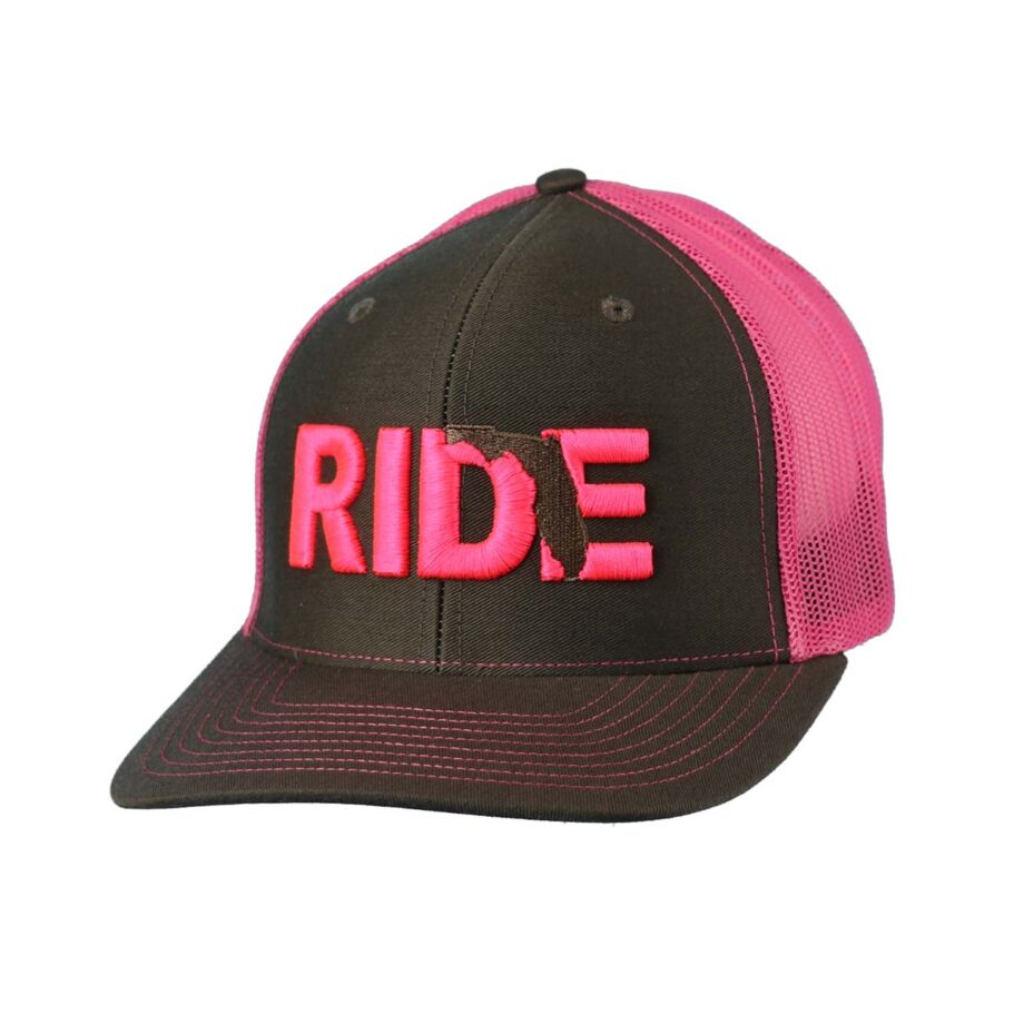 Ride Florida Classic Trucker Snapback Hat Charcoal_Pink