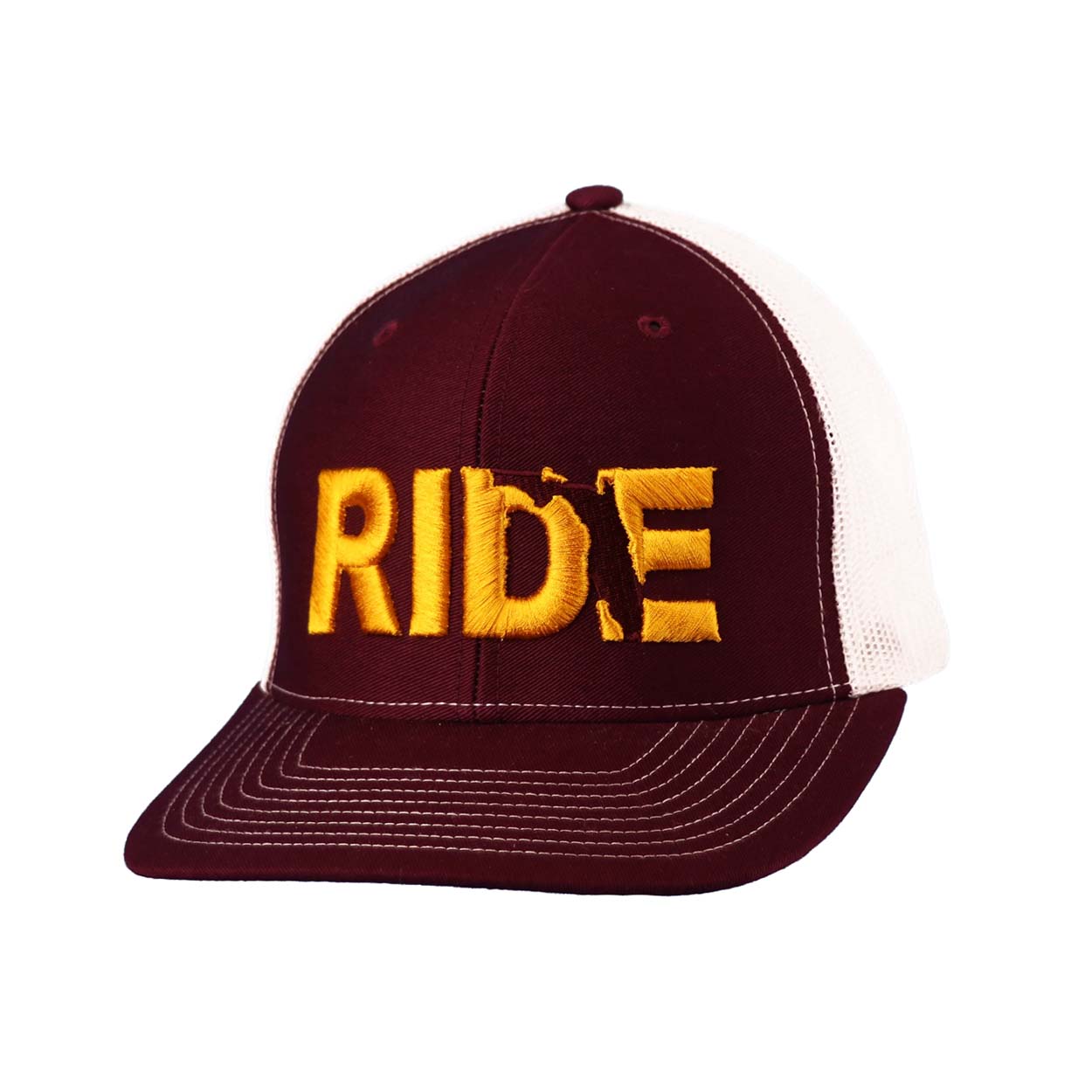 Ride Florida Classic Pro 3D Puff Embroidered Snapback Trucker Hat Maroon/Gold