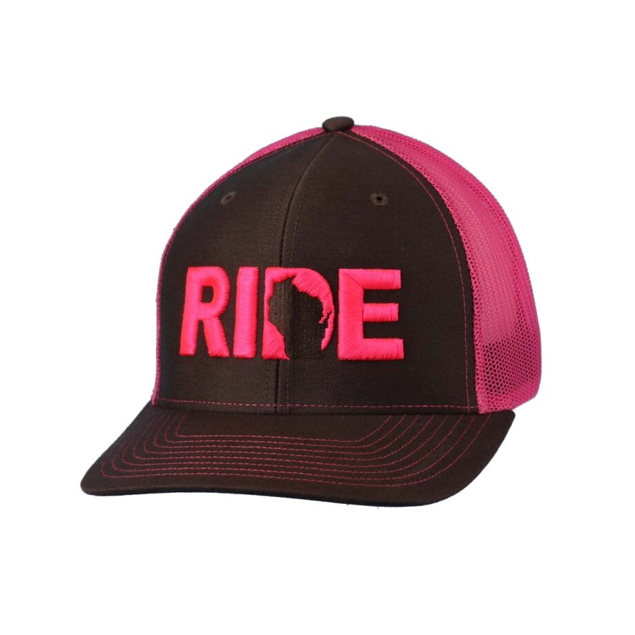 Ride Wisconsin Classic Trucker Snapback Hat Charcoal_Pink