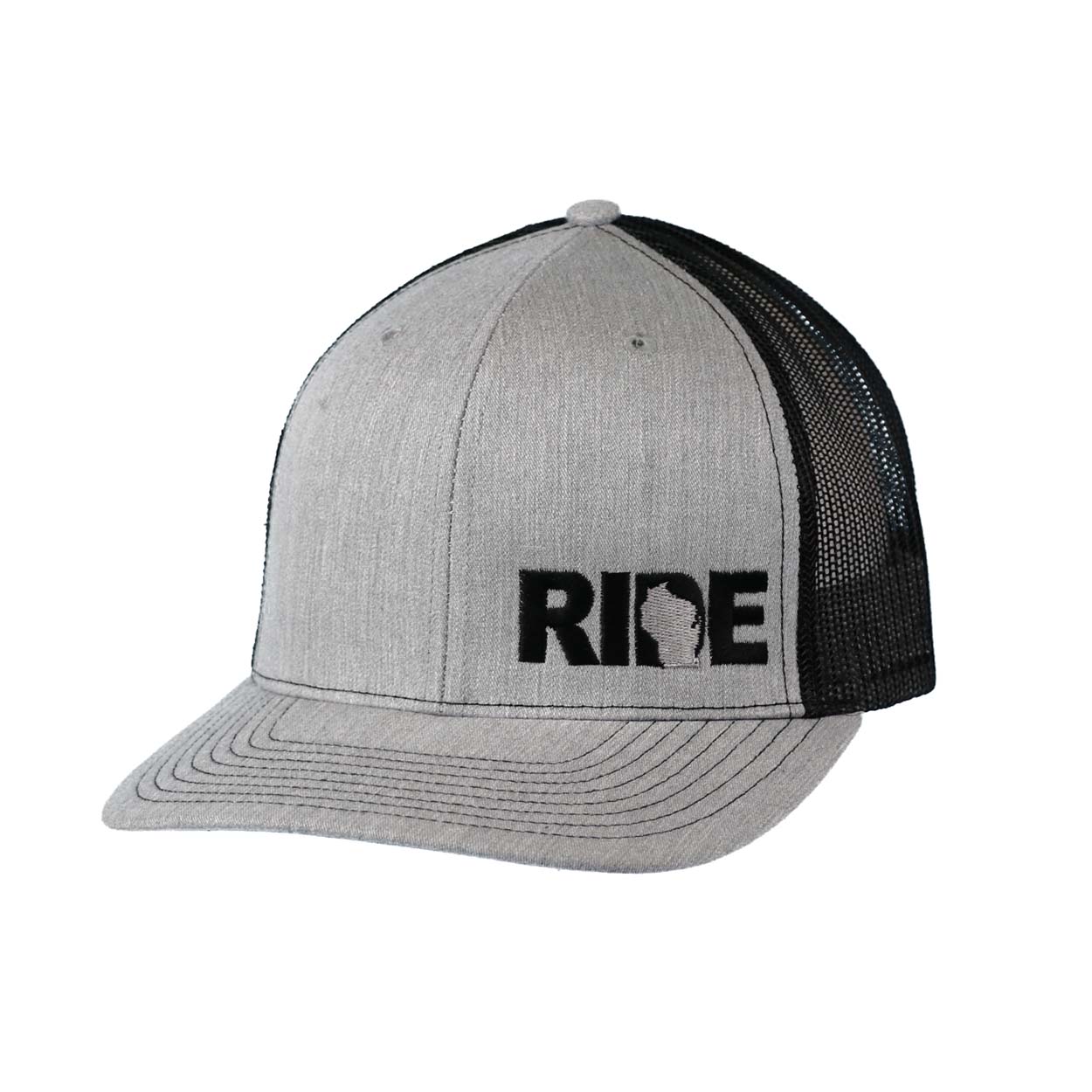 Ride Wisconsin Classic Pro Night Out Embroidered Snapback Trucker Hat Heather Gray/Black
