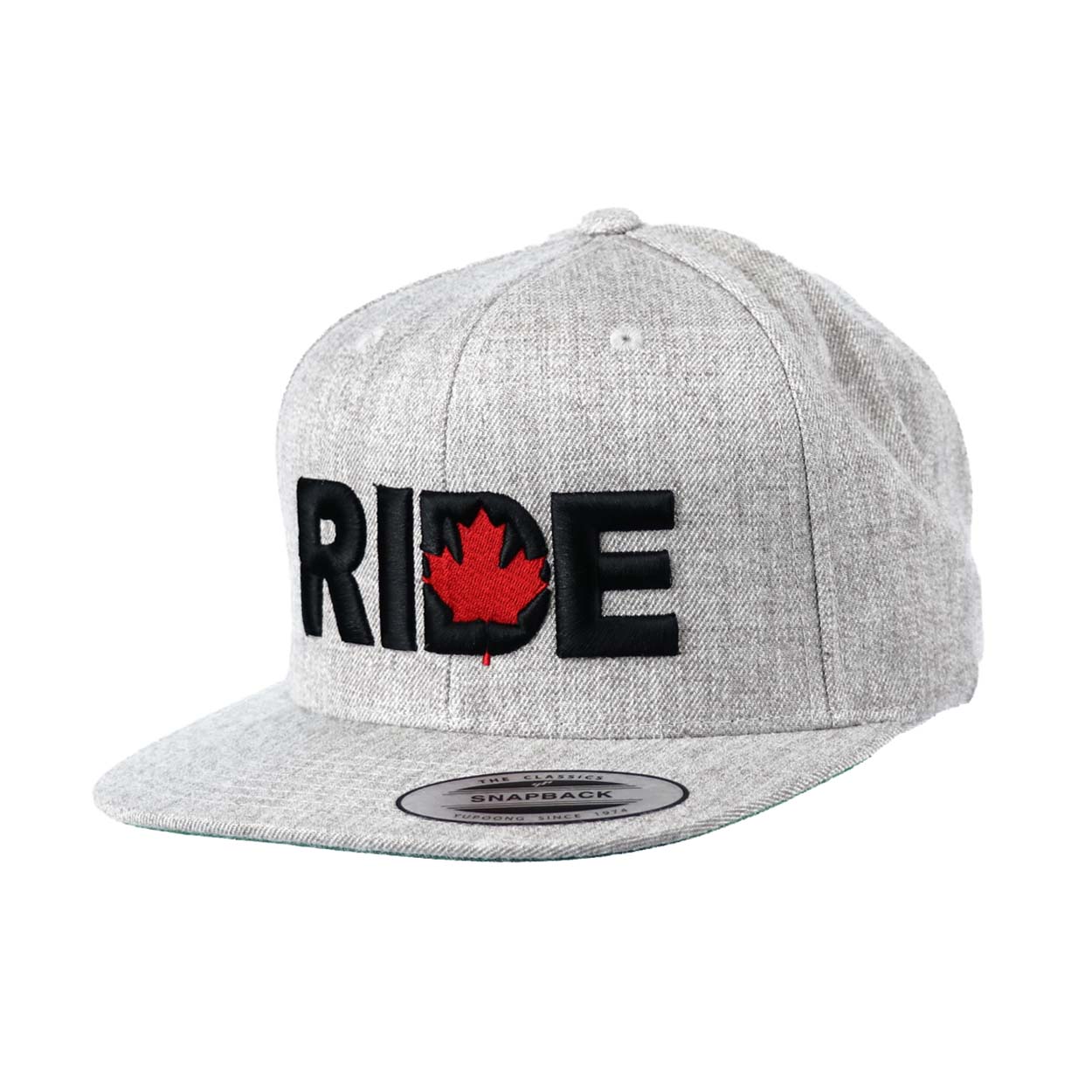 Ride Canada Classic Embroidered  Snapback Flat Brim Hat Heather Gray
