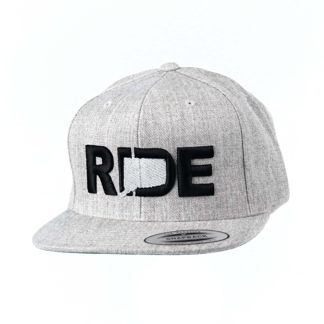 Ride Connecticut Classic Pro 3D Puff Embroidered Snapback Flat Brim Hat Heather Gray
