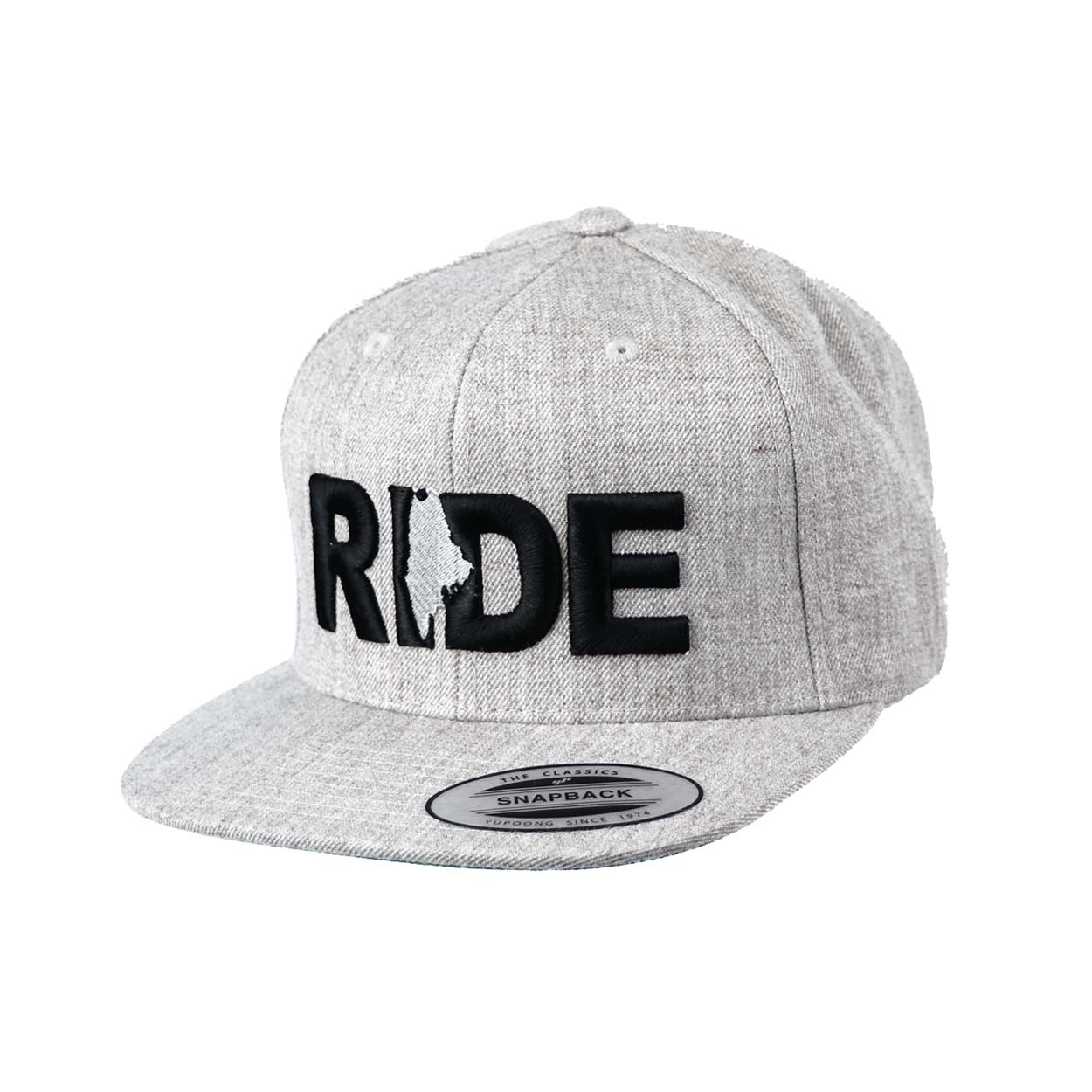 Ride Maine Classic Pro 3D Puff Embroidered Snapback Flat Brim Hat Heather Gray