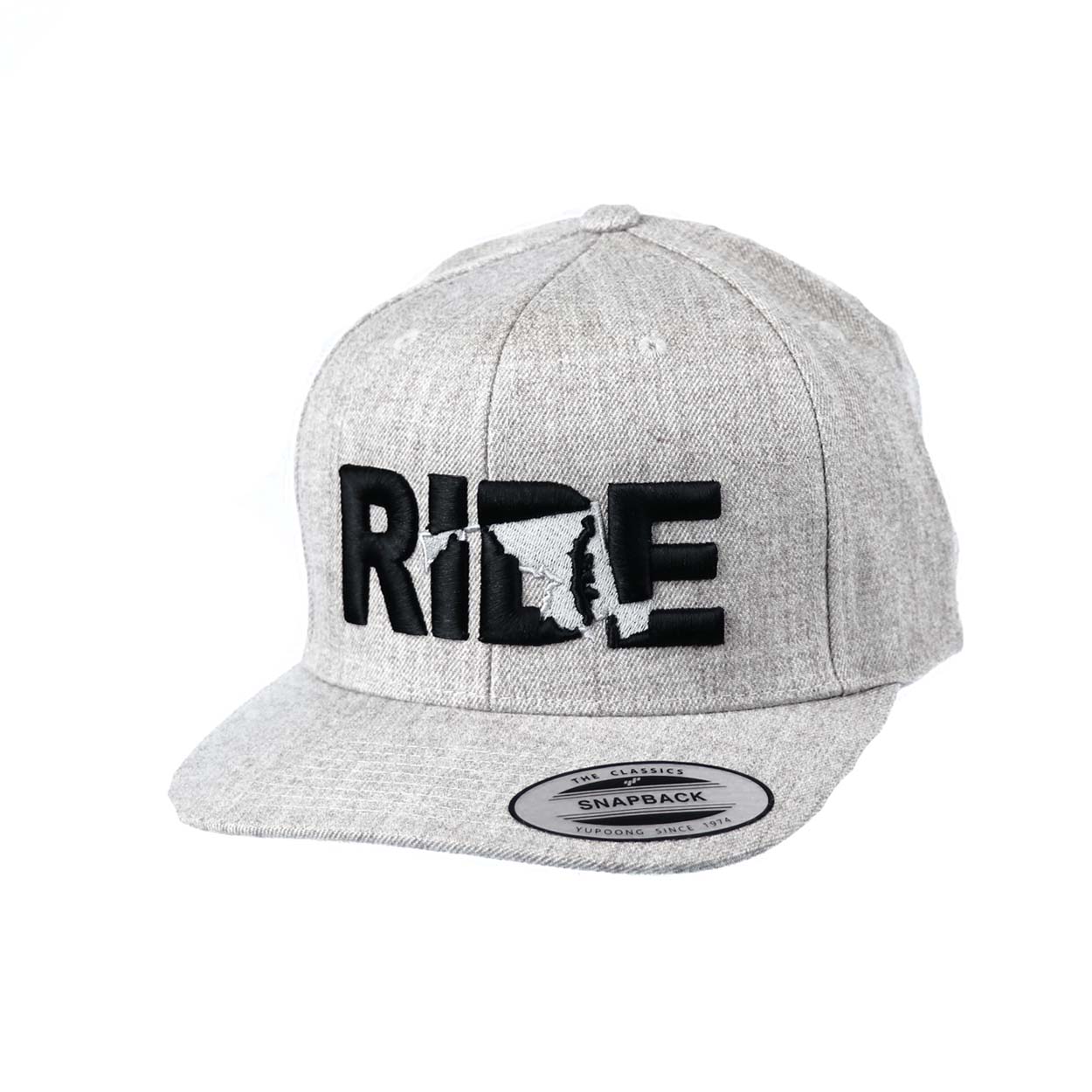 Ride Maryland Classic Pro 3D Puff Embroidered Snapback Flat Brim Hat Heather Gray