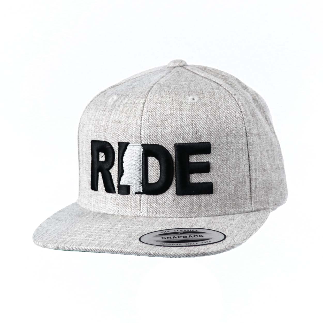Ride Mississippi Classic Pro 3D Puff Embroidered Snapback Flat Brim Hat Heather Gray