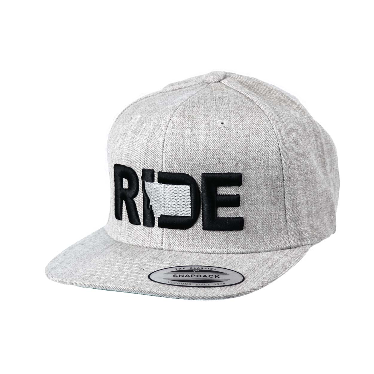 Ride Montana Classic Pro 3D Puff Embroidered Snapback Flat Brim Hat Heather Gray