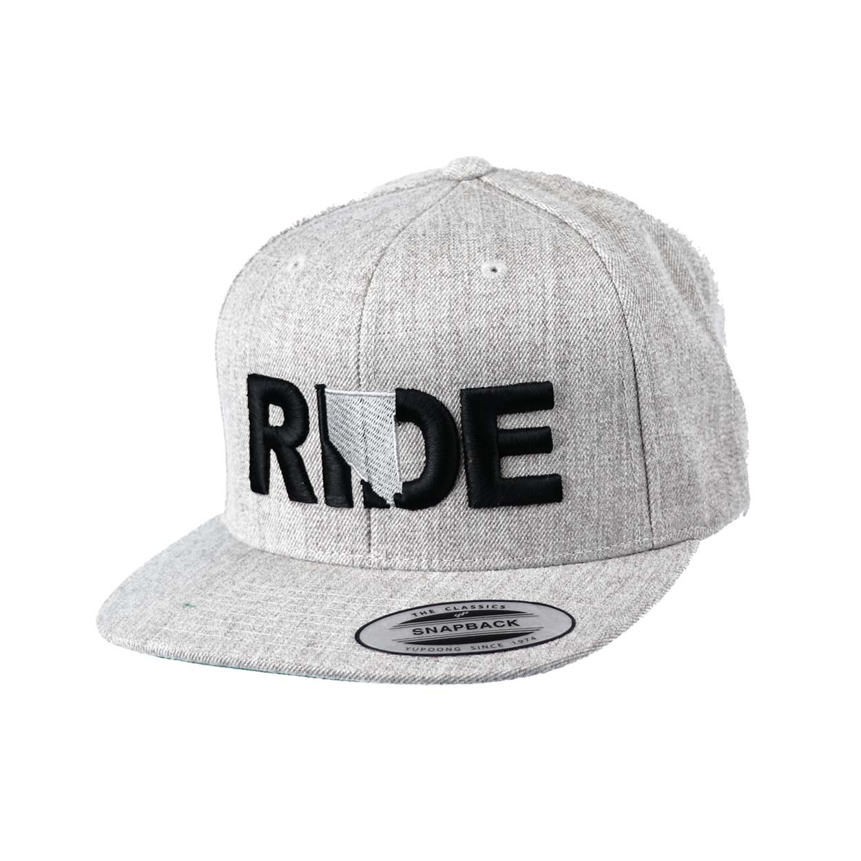 Ride Nevada Classic Embroidered  Snapback Flat Brim Hat Heather Gray