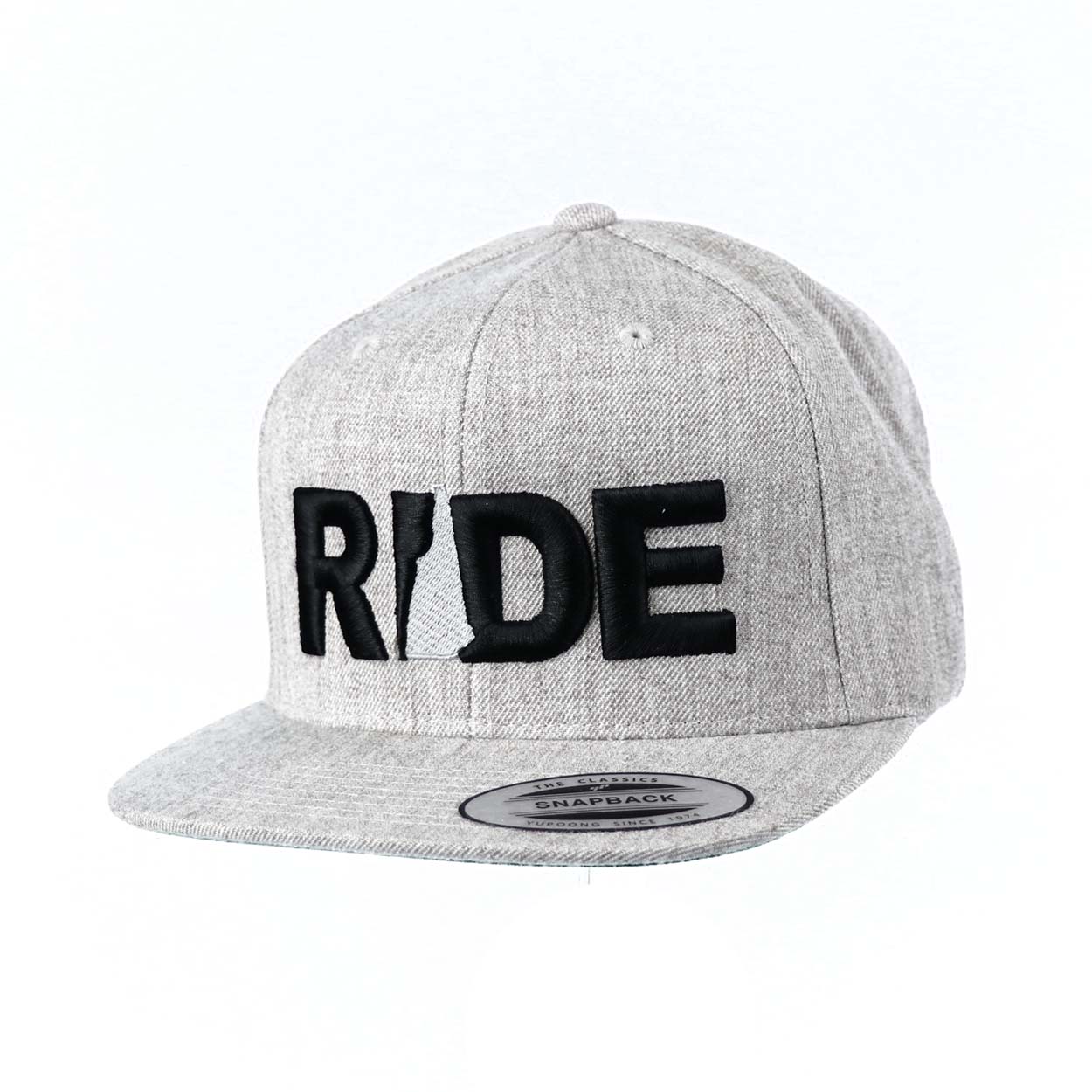 Ride New Hampshire Classic Pro 3D Puff Embroidered Snapback Flat Brim Hat Heather Gray