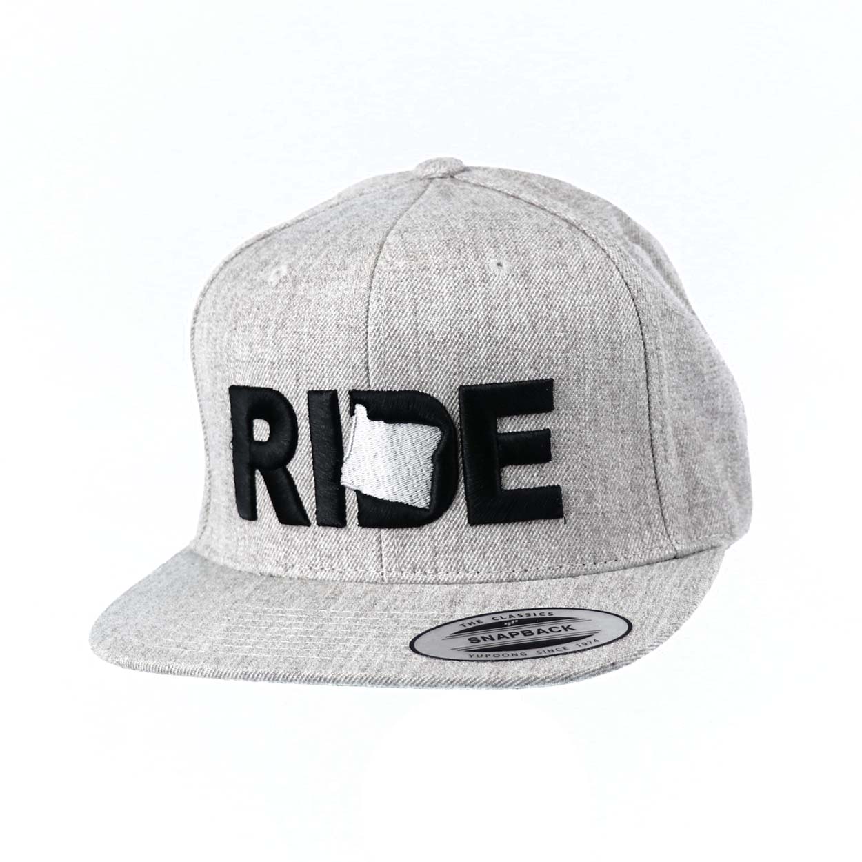 Ride Oregon Classic Pro 3D Puff Embroidered Snapback Flat Brim Hat Heather Gray