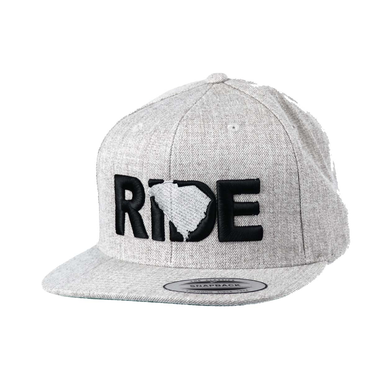 Ride South Carolina Classic Pro 3D Puff Embroidered Snapback Flat Brim Hat Heather Gray
