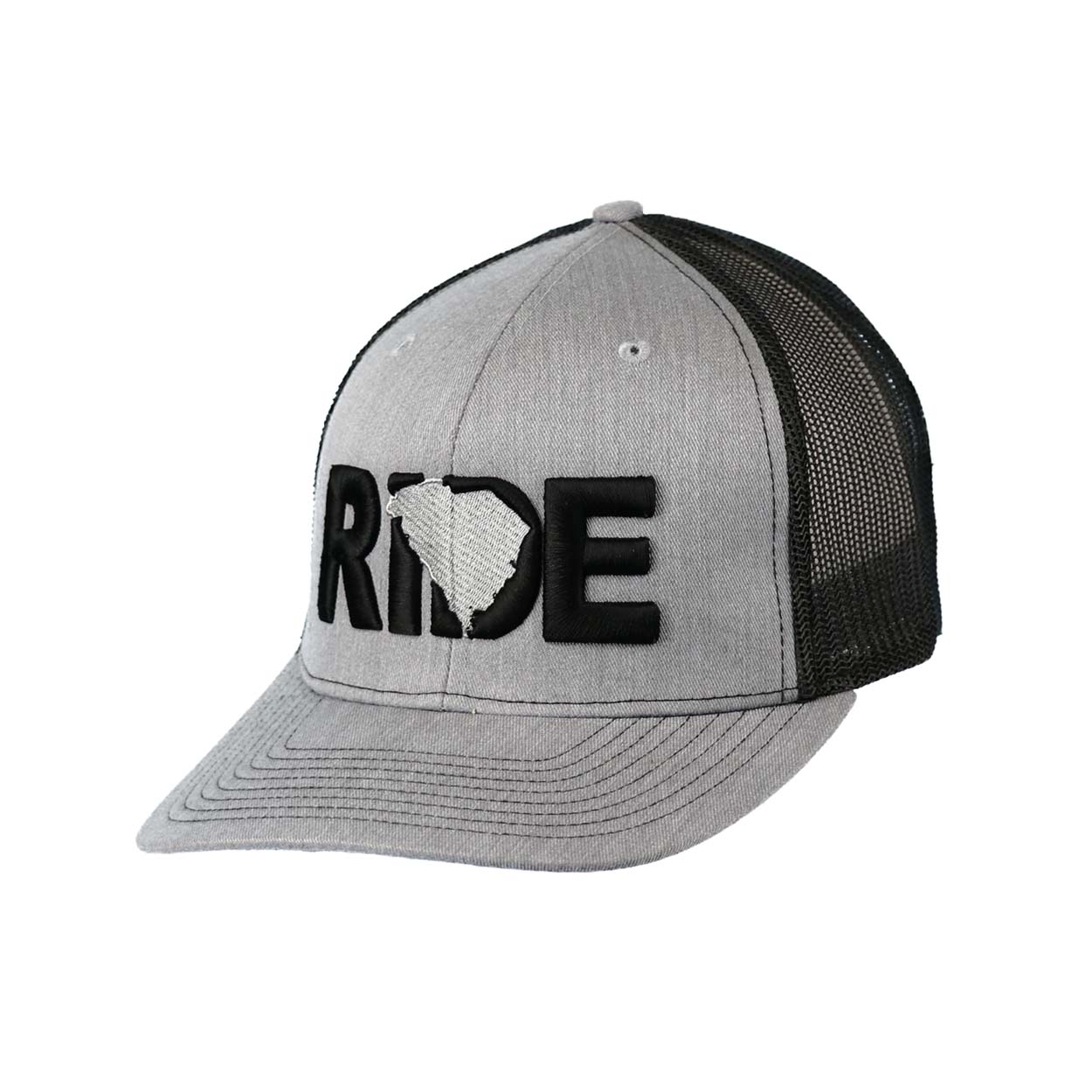 Ride South Carolina Classic Pro 3D Puff Embroidered Snapback Trucker Hat Heather Gray/Black
