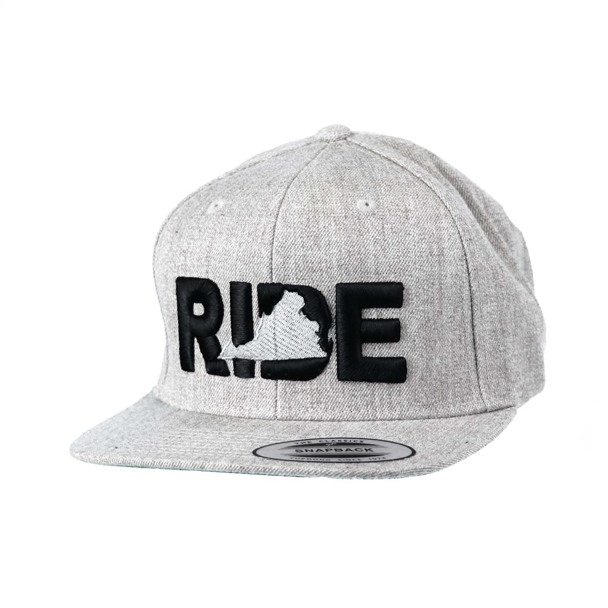 Ride Virginia Classic Pro 3D Puff Embroidered Snapback Flat Brim Hat Heather Gray