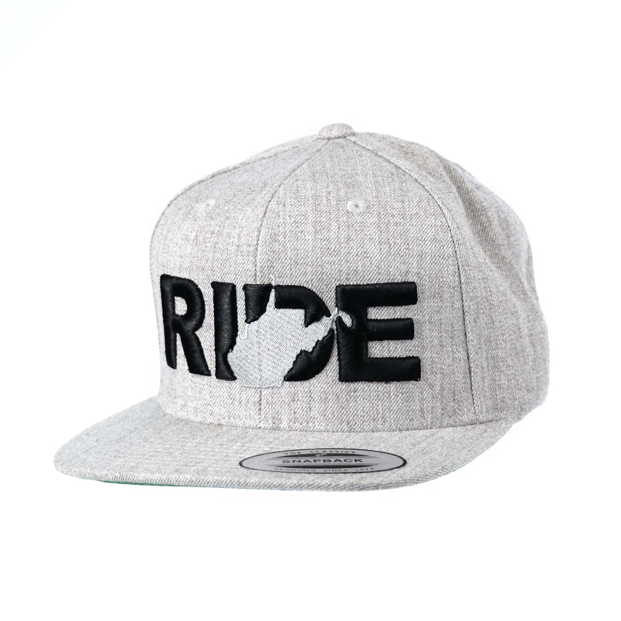 Ride West Virginia Classic Pro 3D Puff Embroidered Snapback Flat Brim Hat Heather Gray