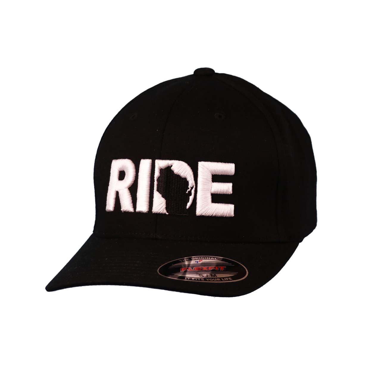Ride Wisconsin Classic Embroidered Trucker Flex Fit Hat Black/White