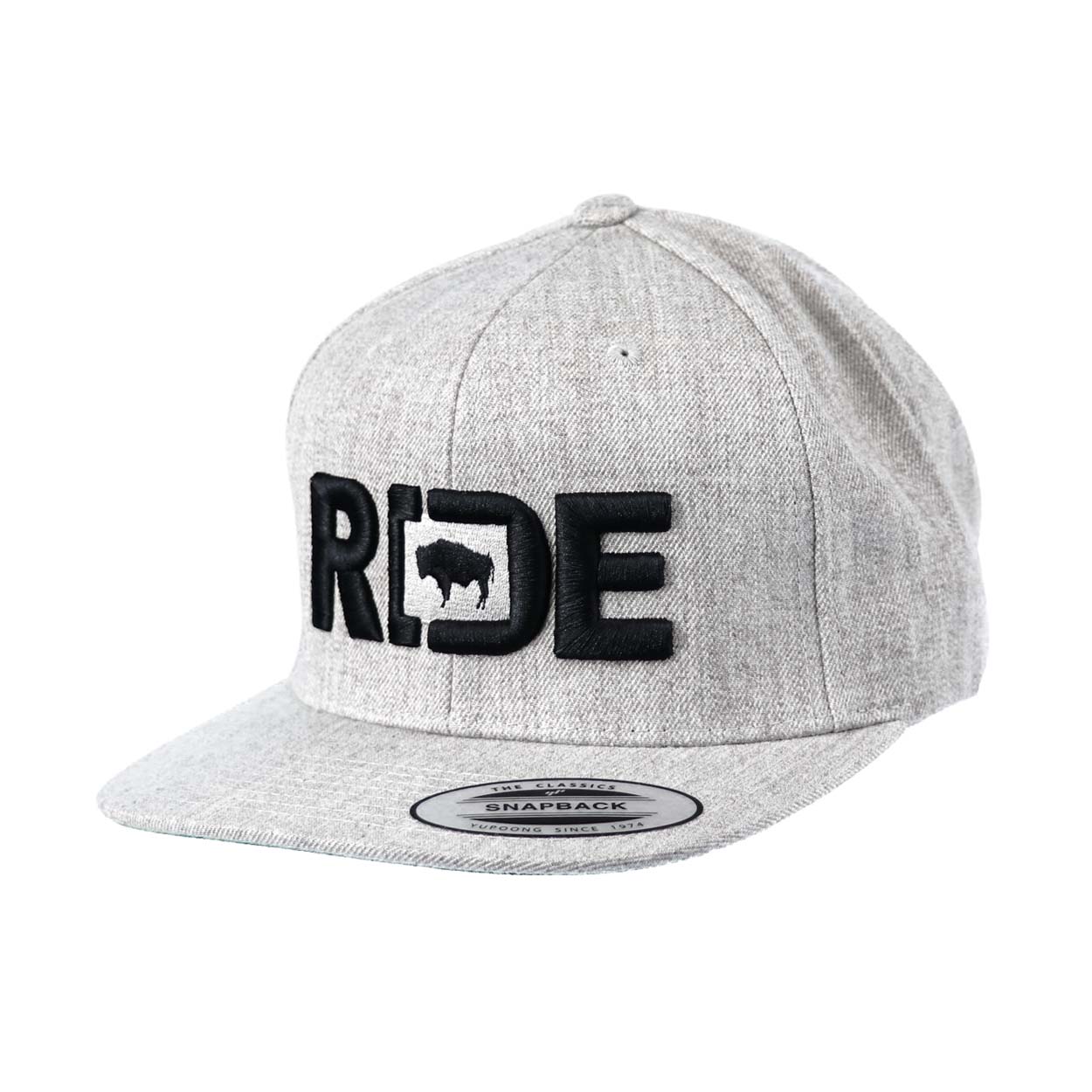 Ride Wyoming Classic Embroidered  Snapback Flat Brim Hat Heather Gray