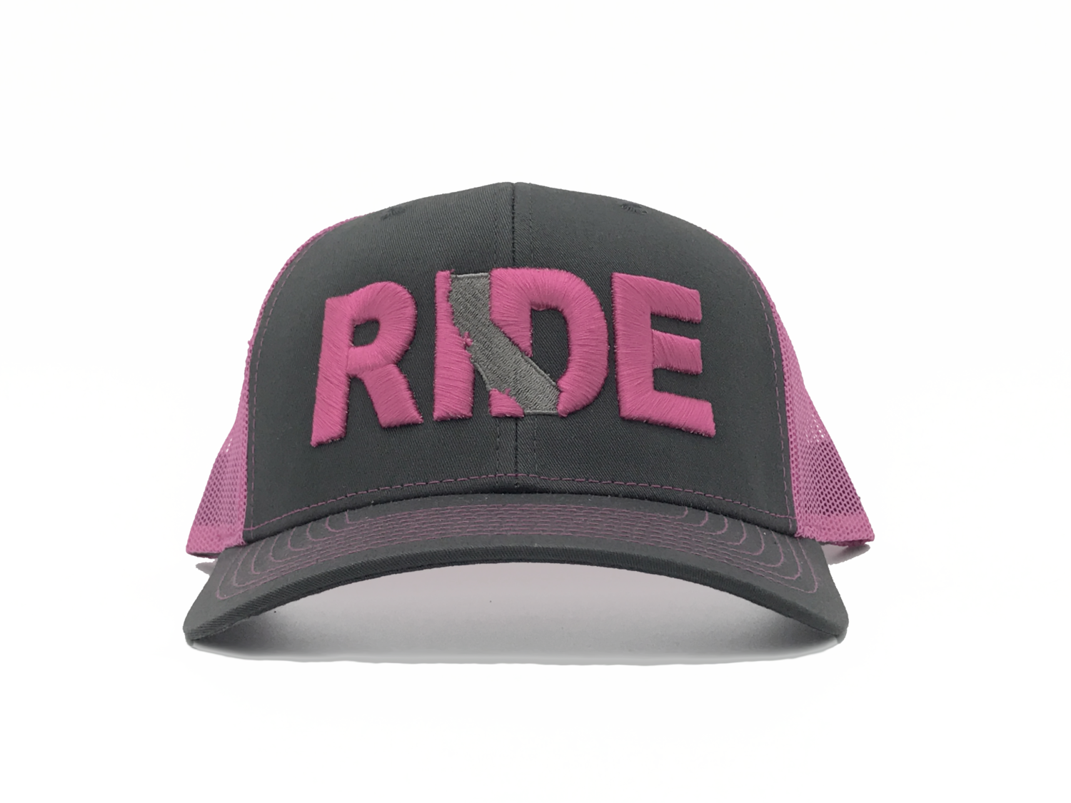Ride California Classic Embroidered Snapback Trucker Hat Gray/Pink