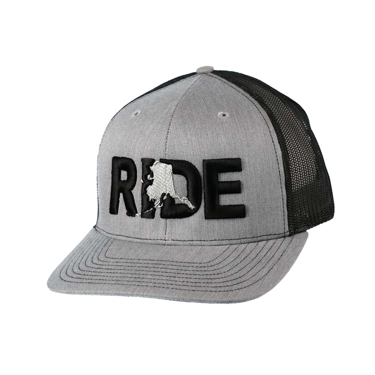 Ride Alaska Classic Embroidered Snapback Trucker Hat Heather Gray/Black
