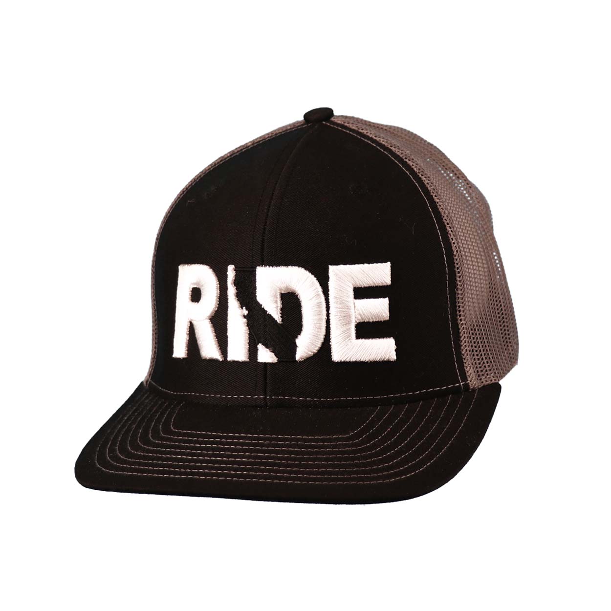 Ride California Classic Embroidered Snapback Trucker Hat Black/Gray