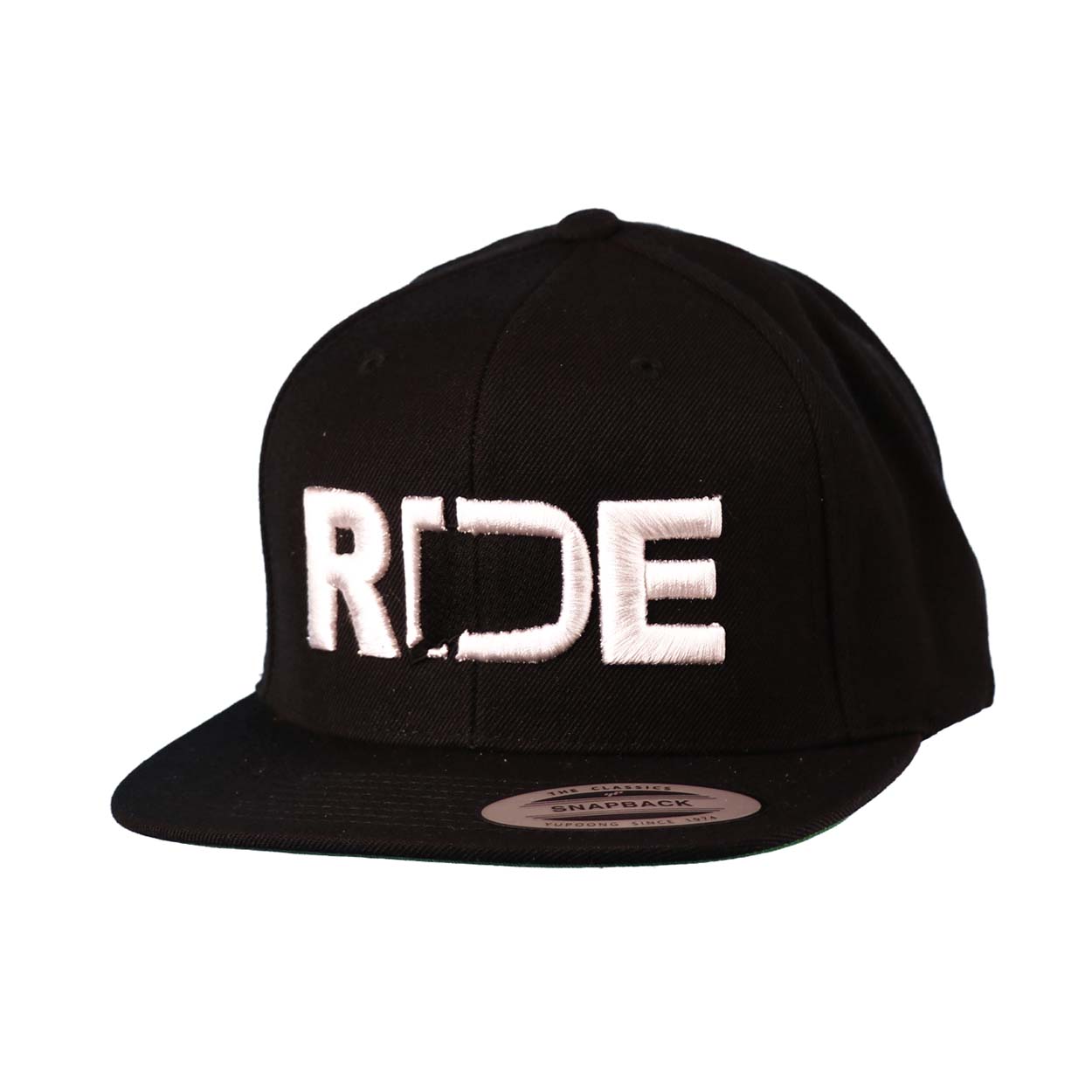 Ride Connecticut Classic Embroidered  Snapback Flat Brim Hat Black
