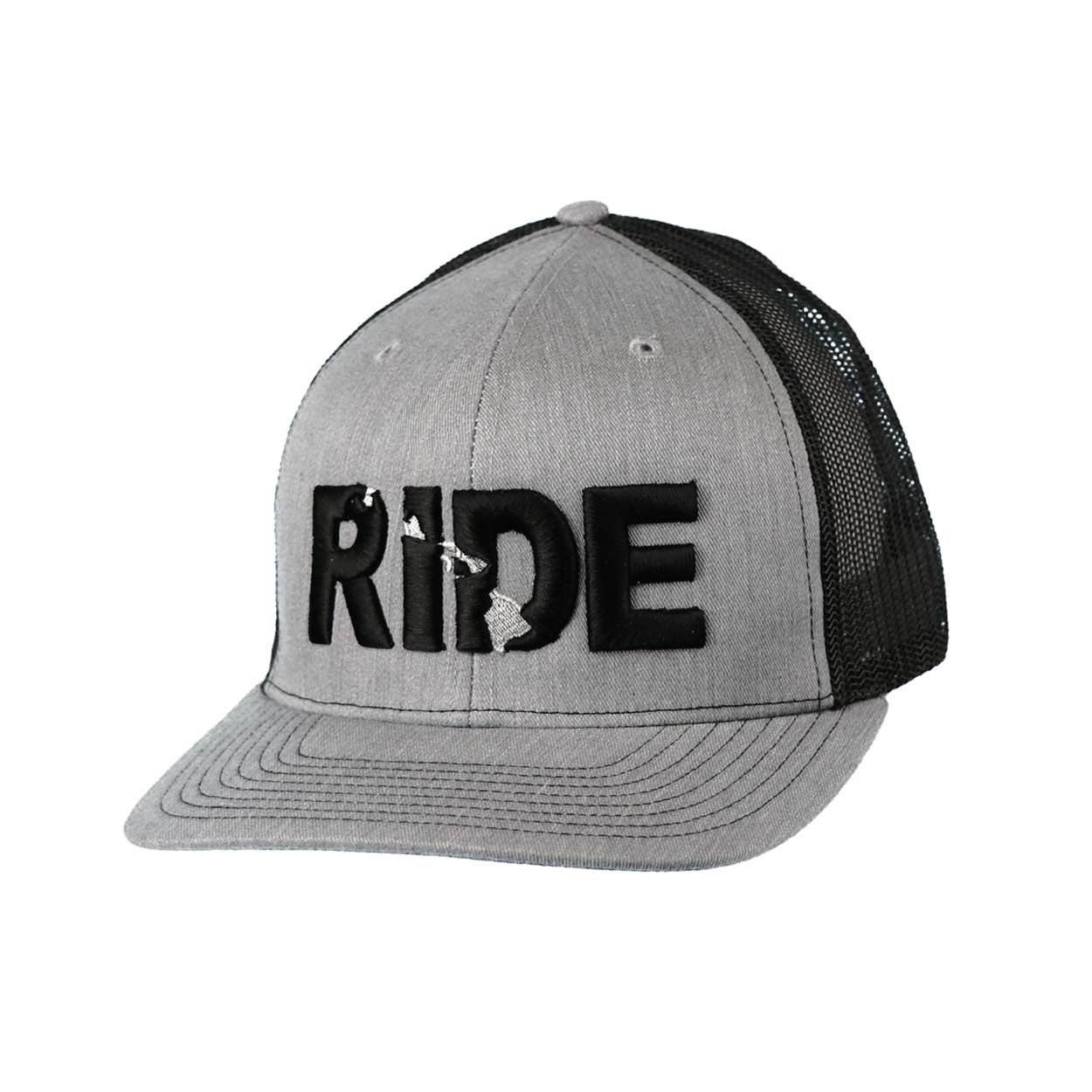 Ride Hawaii Classic Pro 3D Puff Embroidered Snapback Trucker Hat Heather Gray/Black