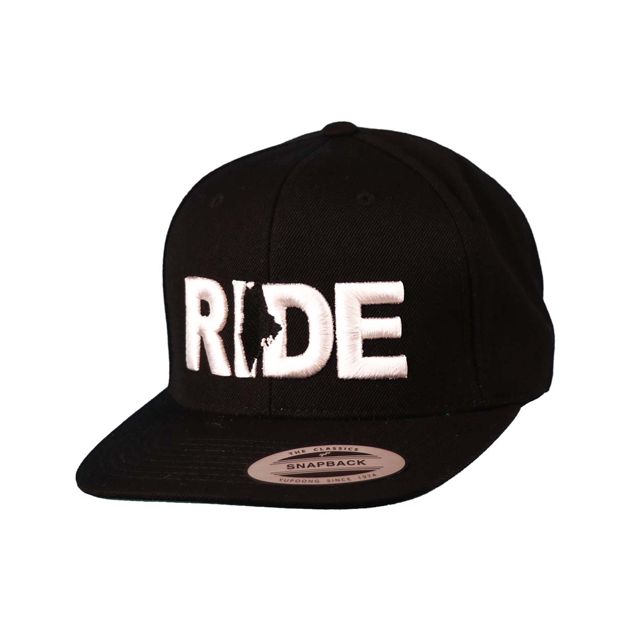 Ride Maine Classic Pro 3D Puff Embroidered Snapback Flat Brim Hat Black