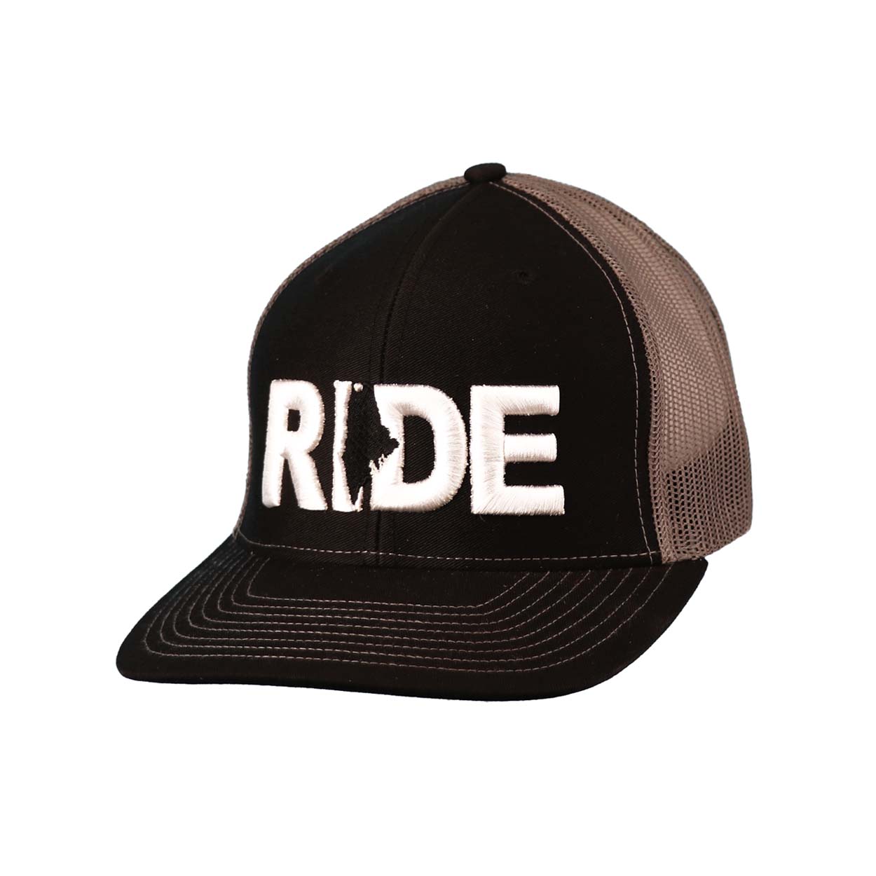 Ride Maine Classic Embroidered Snapback Trucker Hat Black/Gray