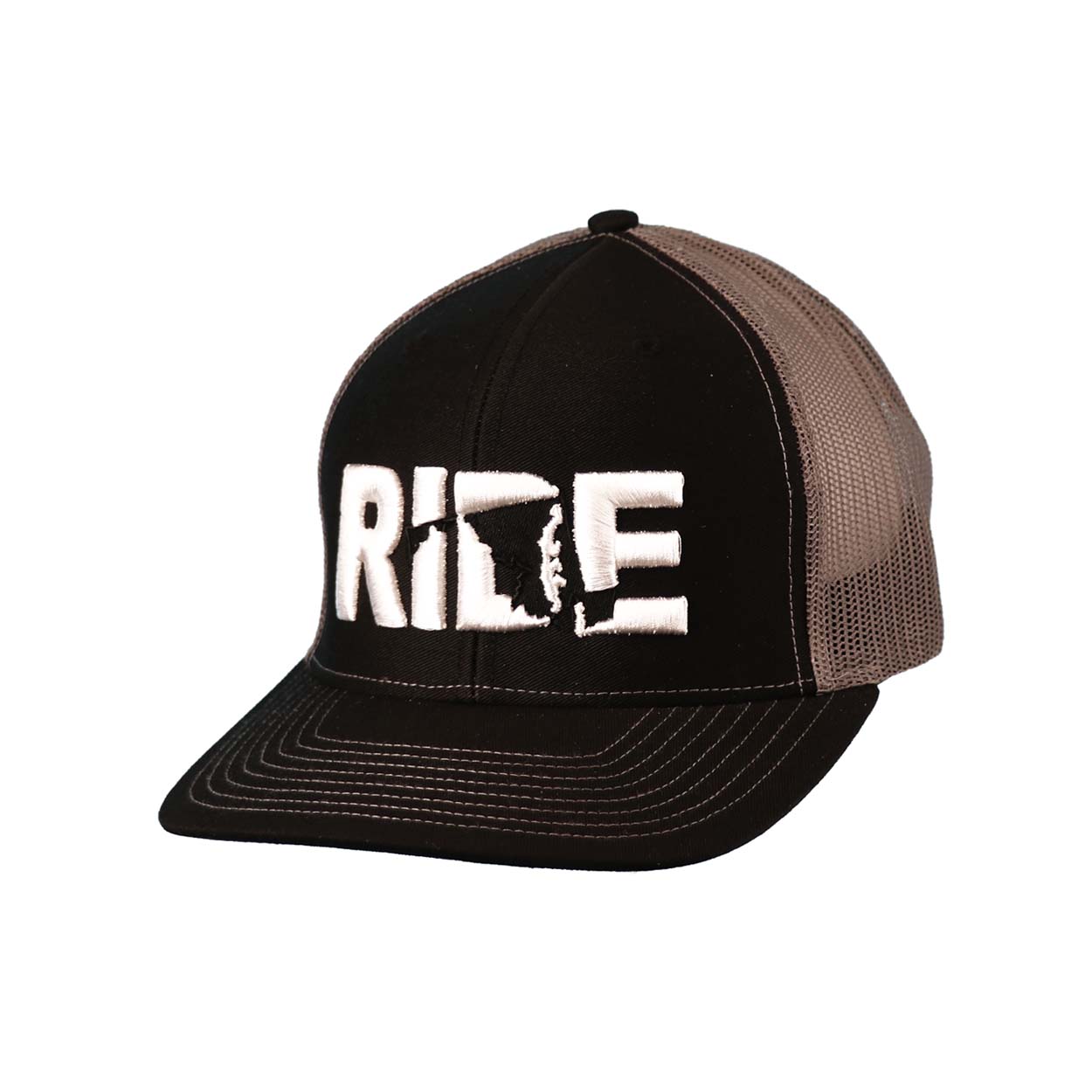 Ride Maryland Classic Embroidered Snapback Trucker Hat Black/Gray