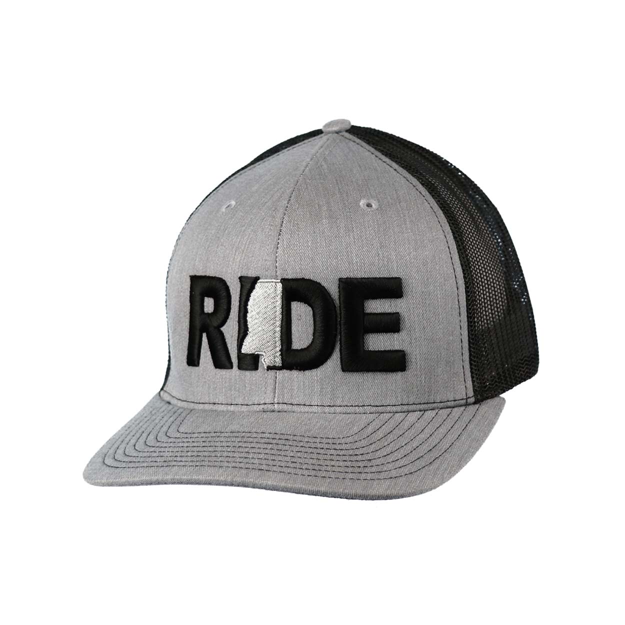 Ride Mississippi Classic Embroidered Snapback Trucker Hat Heather Gray/Black
