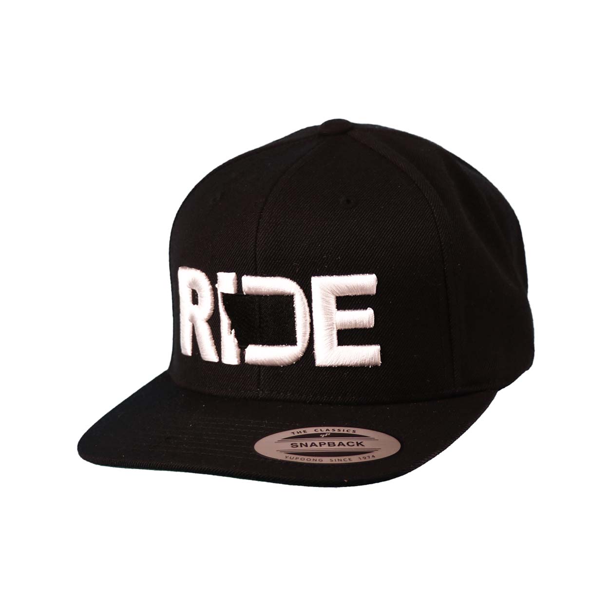 Ride Montana Classic Pro 3D Puff Embroidered Snapback Flat Brim Hat Black