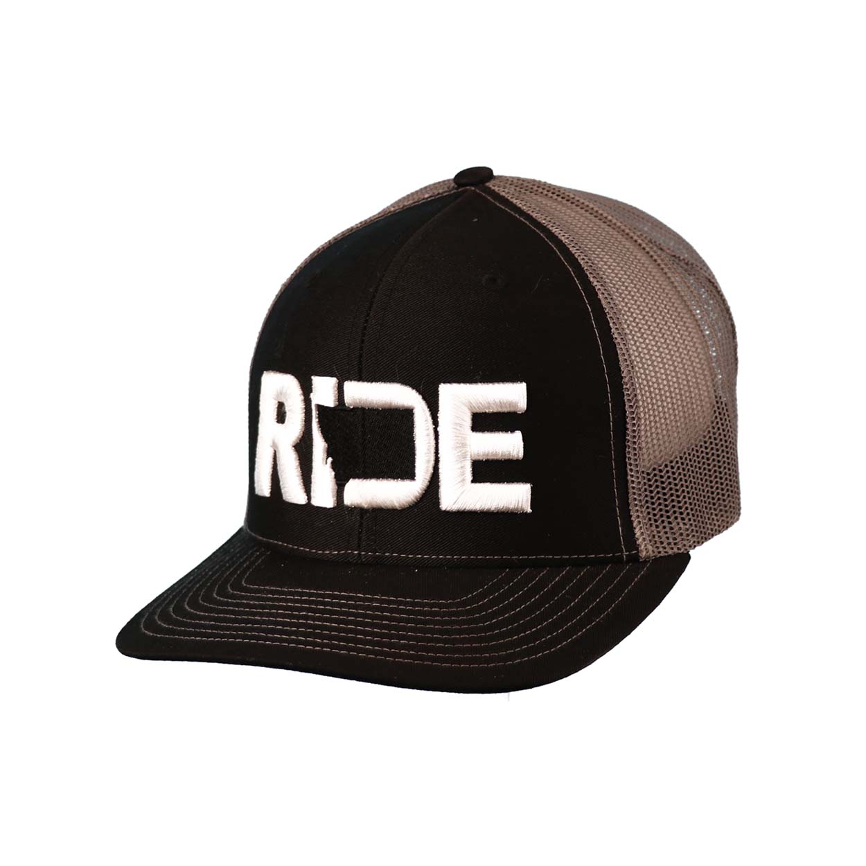Ride Montana Classic Embroidered Snapback Trucker Hat Black/Charcoal