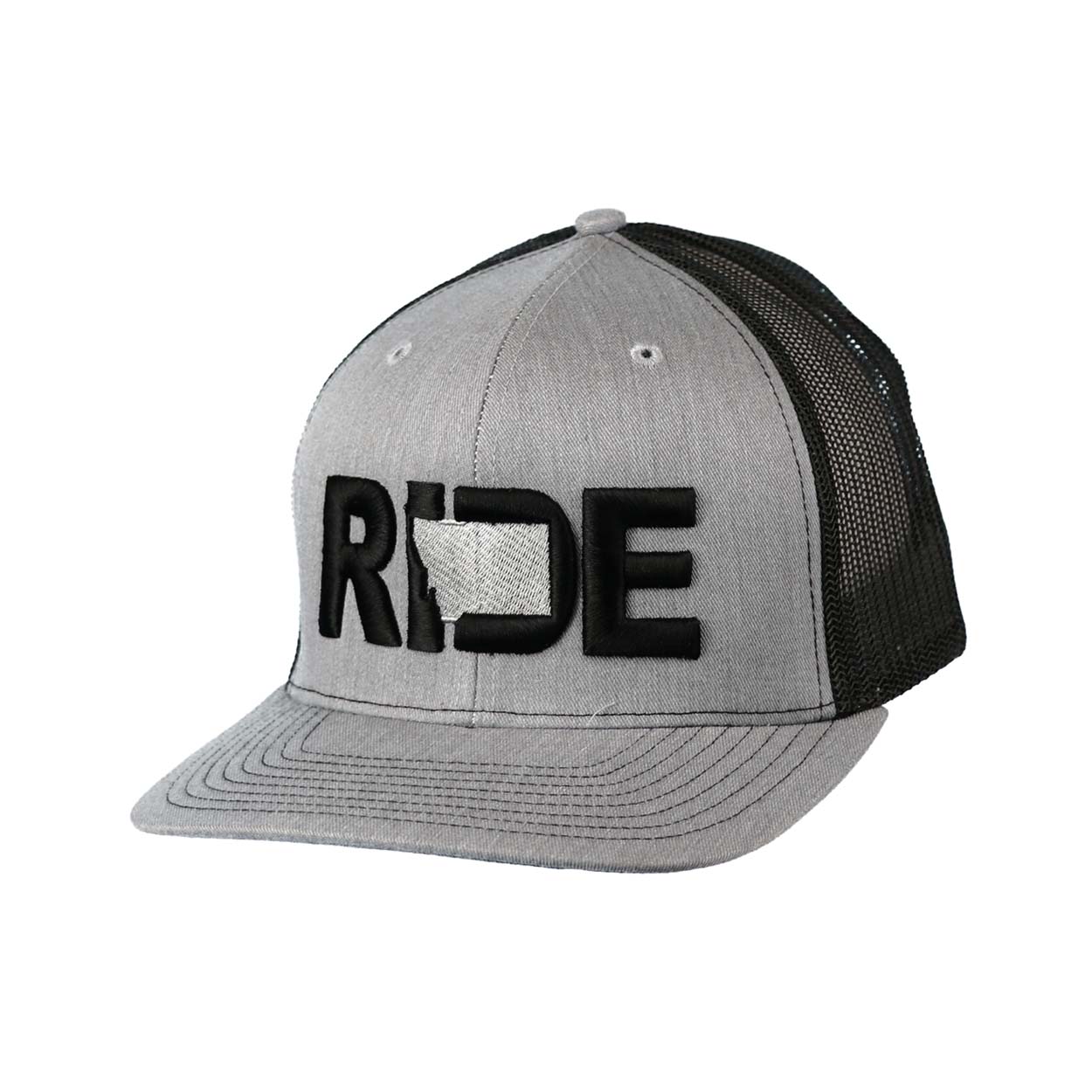 Ride Montana Classic Pro 3D Puff Embroidered Snapback Trucker Hat Heather Gray/Black